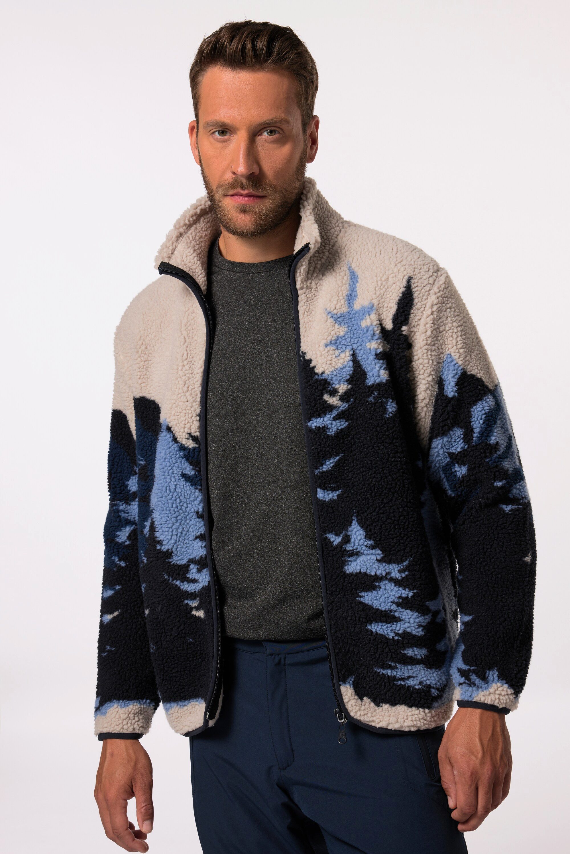 JP1880 Fleecejacke Teddyjacke Skiwear Jacquard Stehkragen