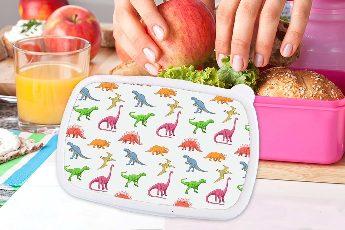 Erwachsene, Brotdose Mädchen, Kunststoff Kinder Lunchbox - Kunststoff, Junge, für MuchoWow Kinder, Muster Farben - - Brotbox Snackbox, Dino - (2-tlg), - rosa Kinder