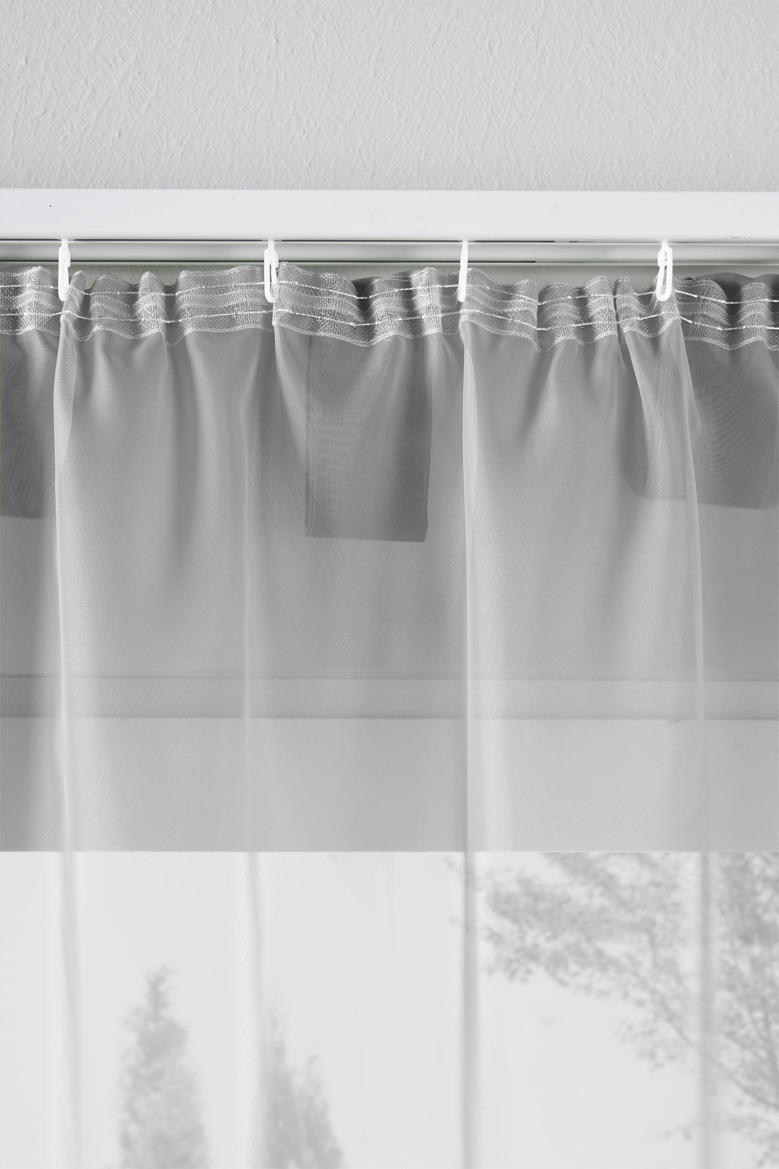 Gardine, Gardinenbox, Schlaufe (2 Set Vorhang St), Bleibandabschluss Grau Höhen Transparent verschiedene transparent, Voile 61000CN