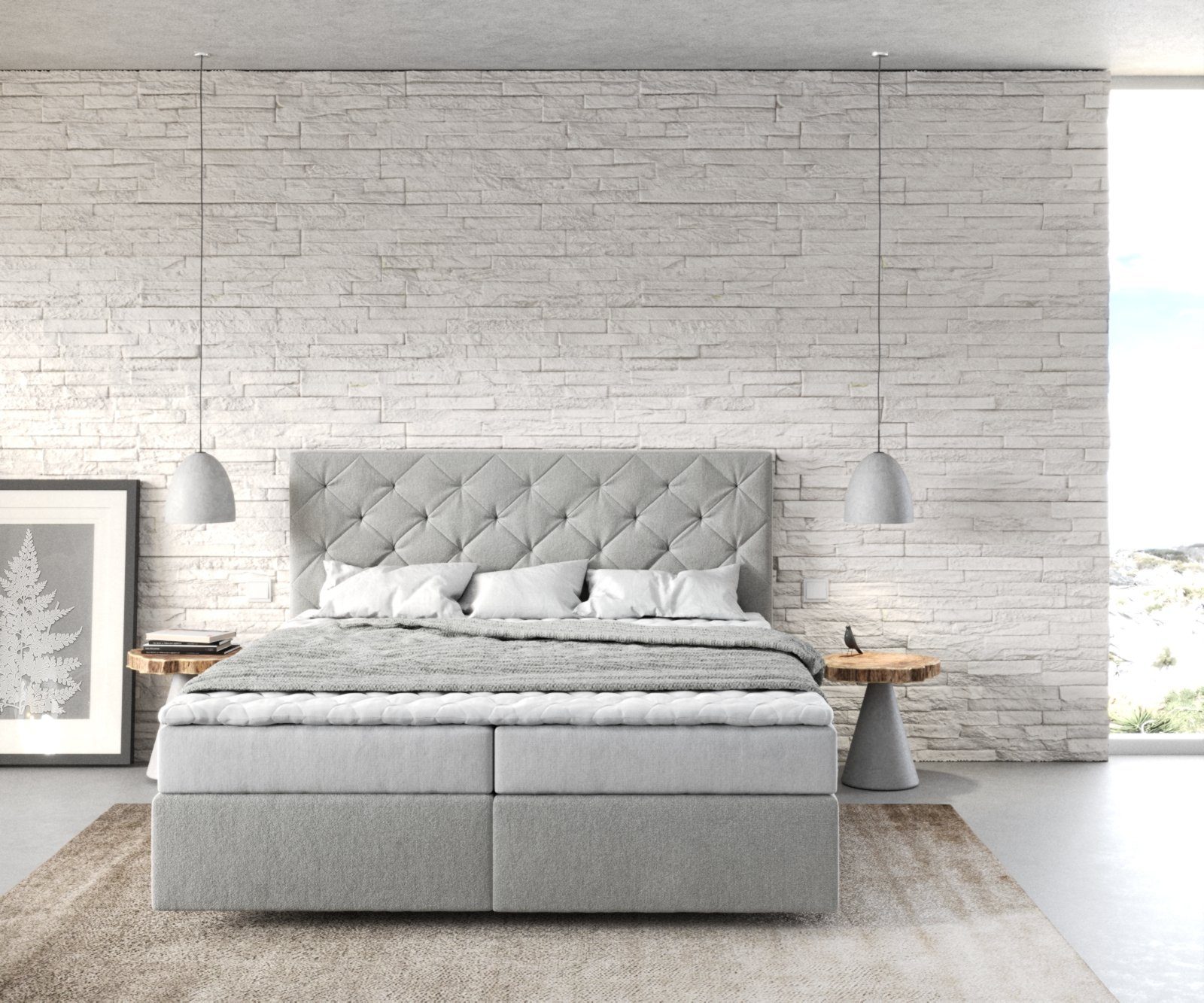 DELIFE Boxspringbett Dream-Great, Mikrofaser Silbergrau 160x200 günstig online kaufen