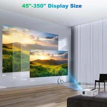 HOPVISION Native 1080P 4K unterstützt Portabler Projektor (10000 lm, 12000: 1, 1920x1080 px, Maximal 350''Display langlebig, vielseitig vernetzbar mit SRS-Sound)