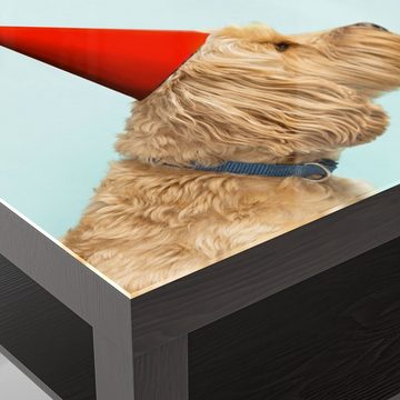 DEQORI Couchtisch 'Hund mit Partyaccessoires', Glas Beistelltisch Glastisch modern