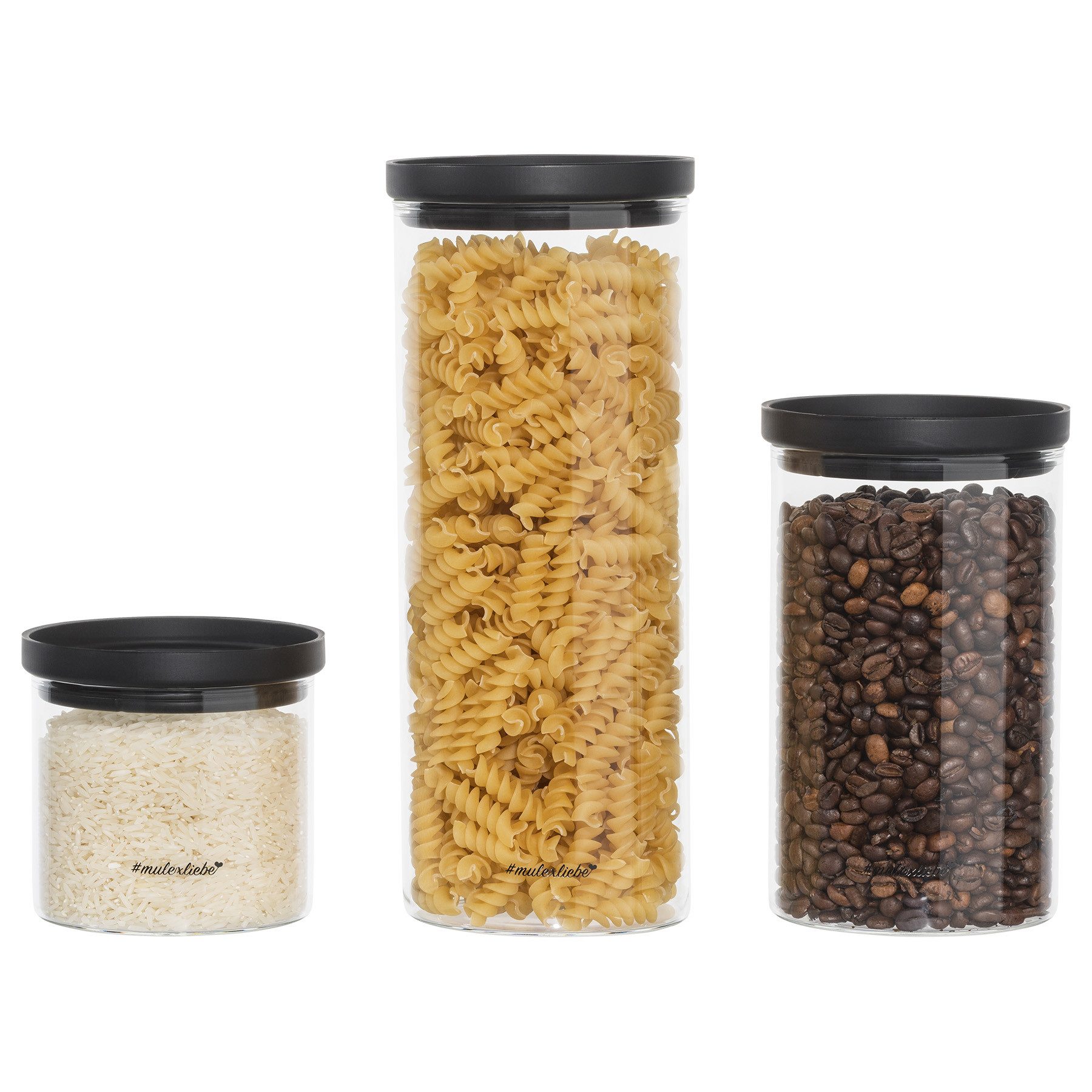 Mulex Vorratsglas KALMAR Meal Cubes Set, Glas, (stapelbar, 12-tlg., mit luftdichtem Deckel), schwarz