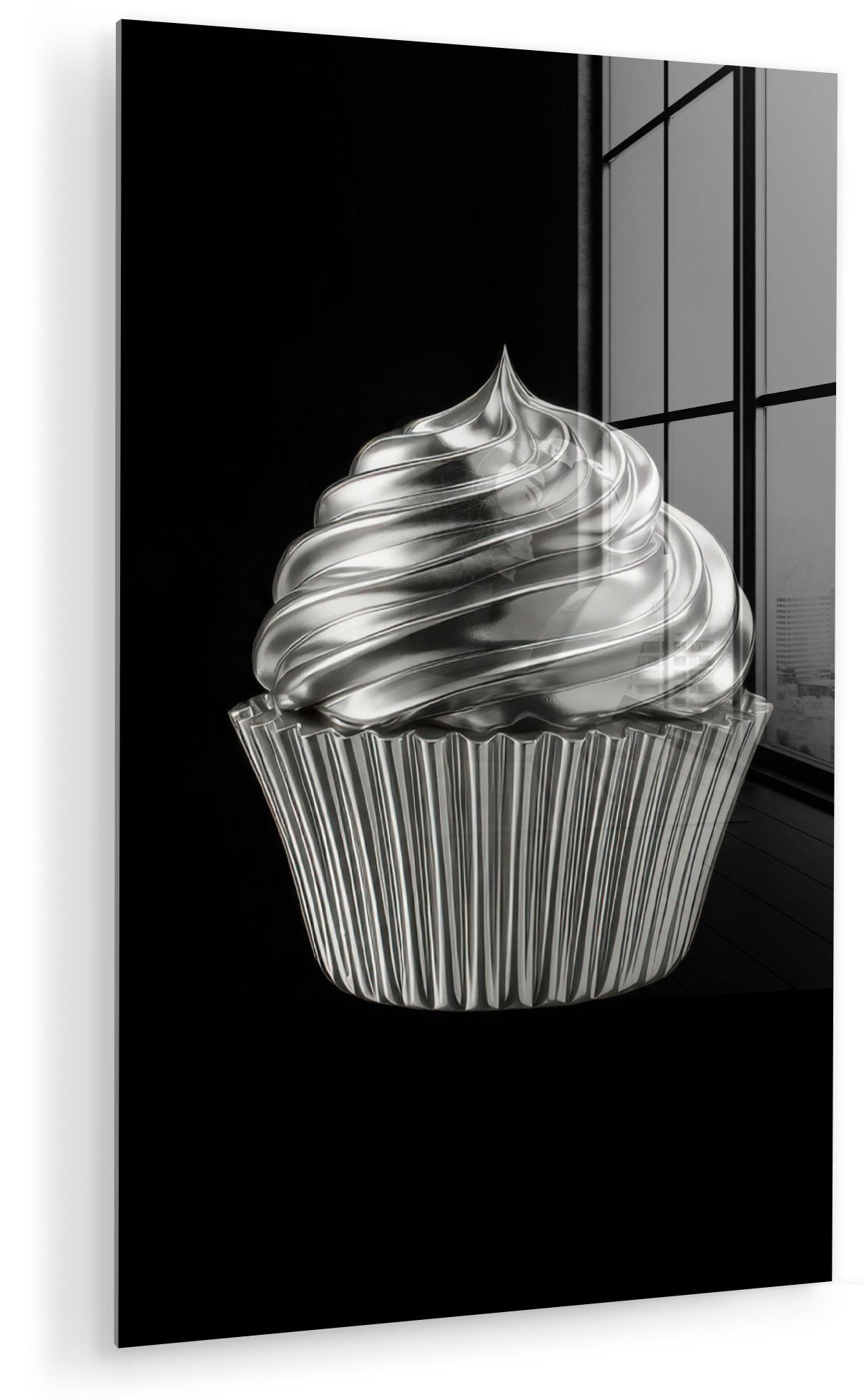 MuchoWow Acrylglasbild Cupcake - Luxuriös - Silber, Inkl. Aufhängung, Dekorative Bild für Küche & Wohnzimmer auf Glas, 20x30 cm