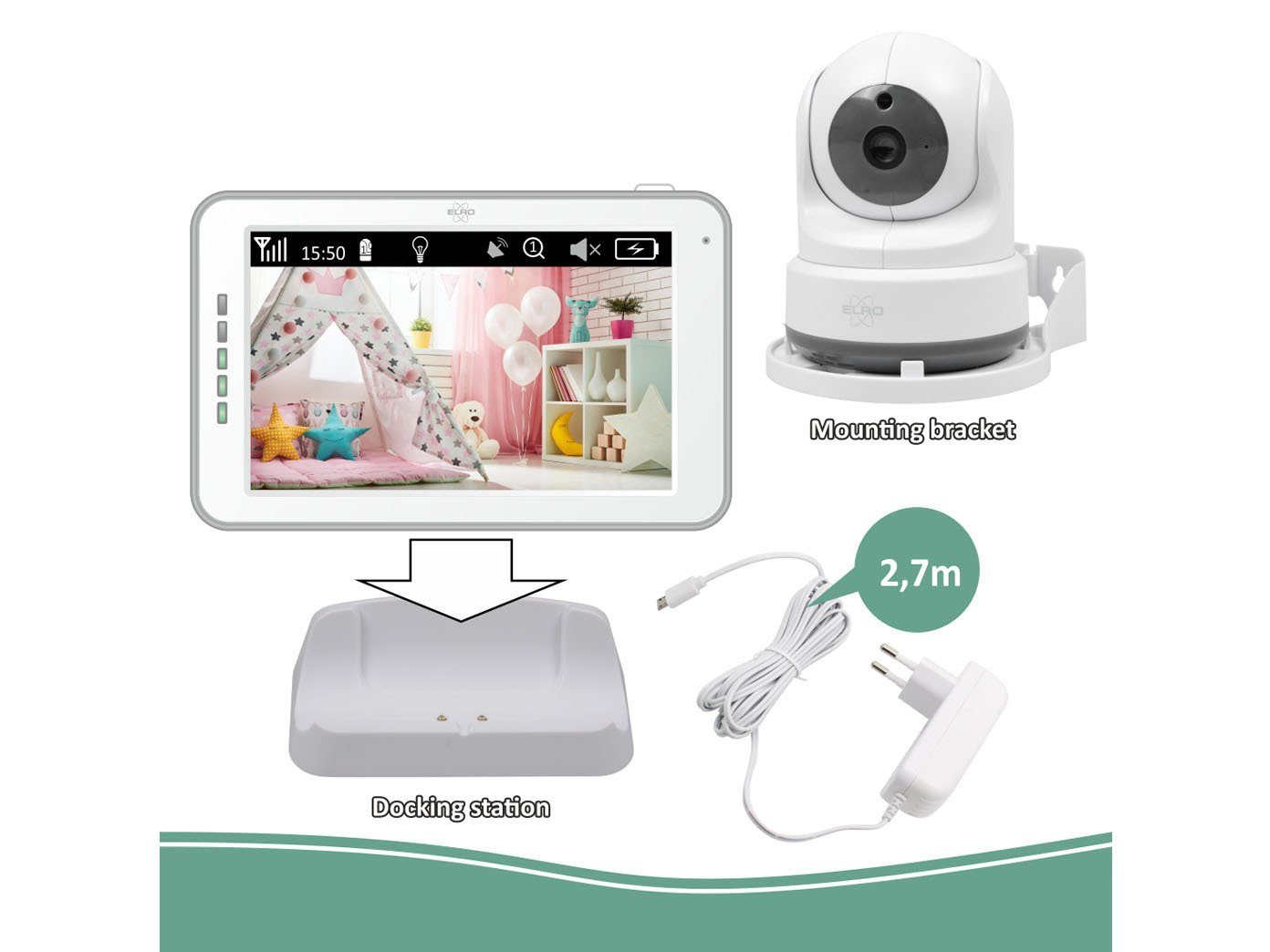 Elro Video-Babyphone, Nachtlichtfunktion & übers & mit Kamera Gegensprechfunktion Cam Baby 3 Monitor, Handy steuern Schlaflieder