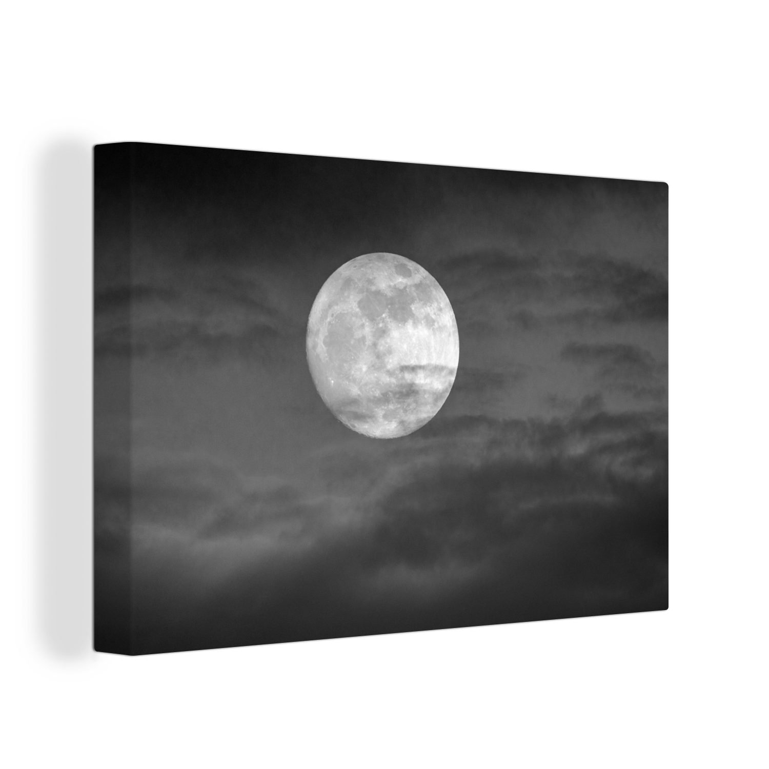 OneMillionCanvasses® Leinwandbild Mond - Himmel - Wolken, (1 St), Wandbild für alle Wohnbereiche, Gemälde, XXL, großes, 120x80 cm