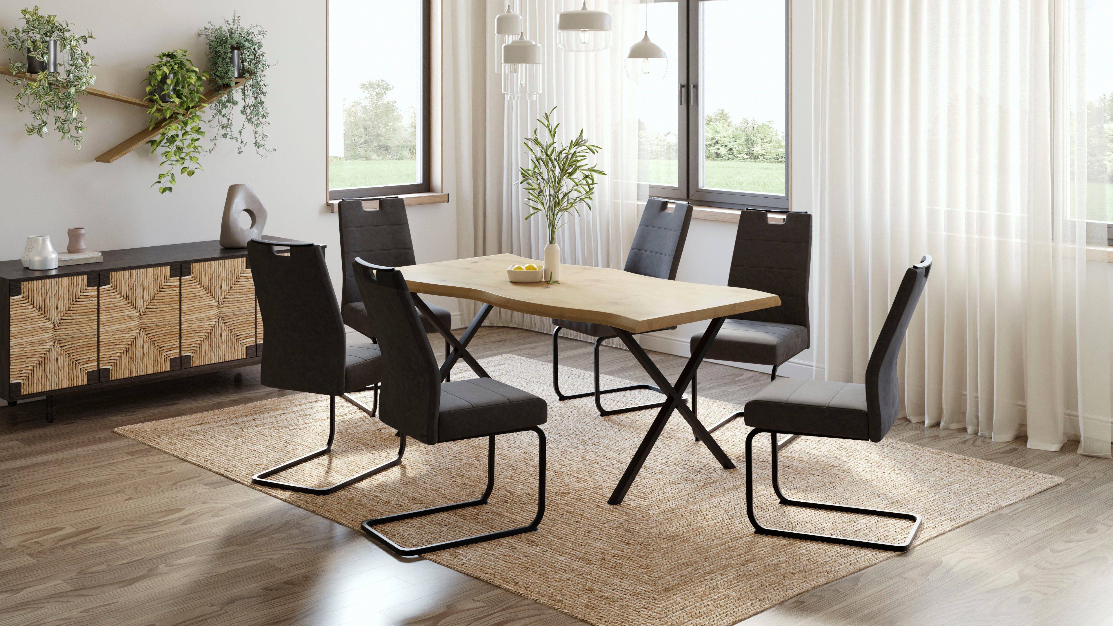 HELA Freischwinger KERTIN (Set, 4 St), XL Sitzbreite, Griff, Federkorb, 140kg belastbar