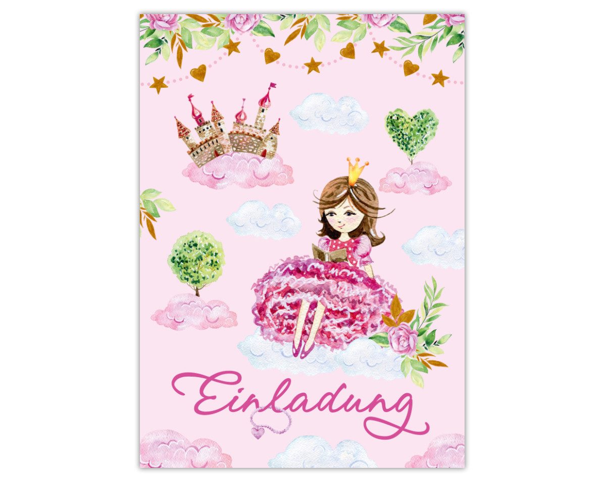 JUNAPACK Einladungskarten Prinzessin zum Kindergeburtstag Einladungen mit Umschlägen Karten, Einladungskarten mit Umschlägen zum Geburtstag Prinzessin