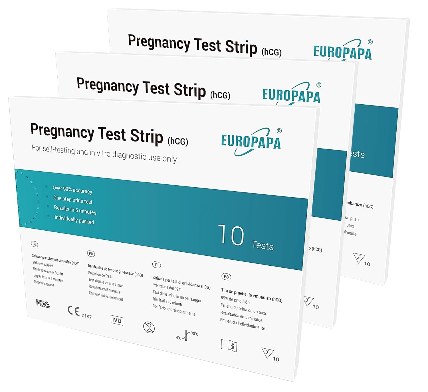 EUROPAPA Schwangerschaftstest Frühtest, 30-tlg., ultraempfindlicher, 25 mIU/ml Empfindlichkeit