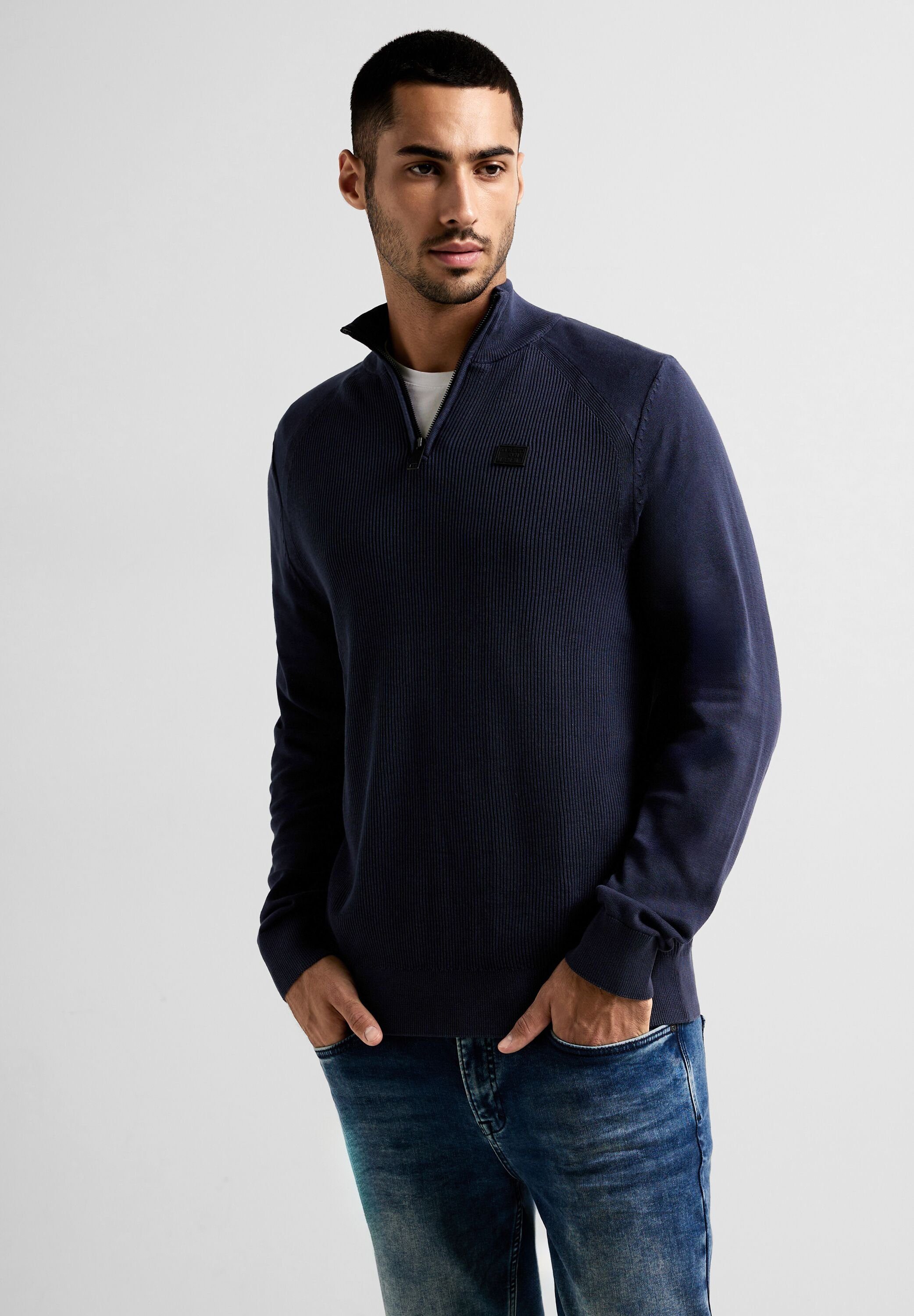 STREET ONE MEN Strickpullover aus reiner Baumwolle