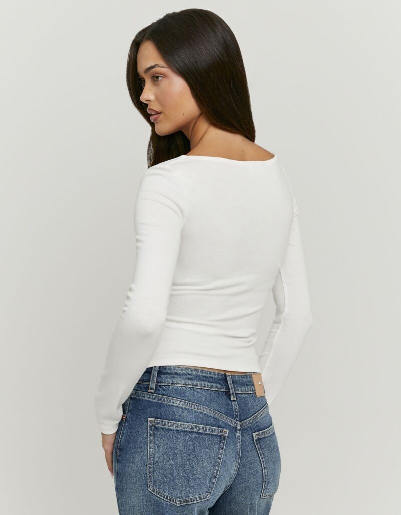 Tally Weijl Langarmshirt STSCOBIANCA Baumwollmischung, Shirt mit Sweetheart-Ausschnitt aus softem Material
