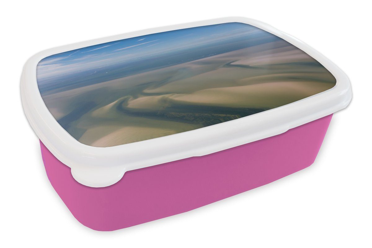 MuchoWow Lunchbox (2-tlg), Sand Brotdose Meer Kunststoff Snackbox, Kunststoff, für Brotbox Mädchen, - - rosa Himmel, Erwachsene, Kinder