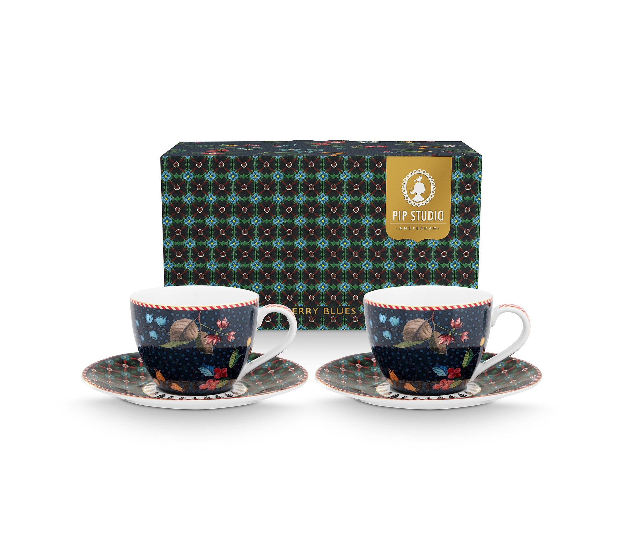 PiP Studio Geschirr Pip Studio 2er Set Espresso Tasse & Untertasse Berry Bl günstig online kaufen