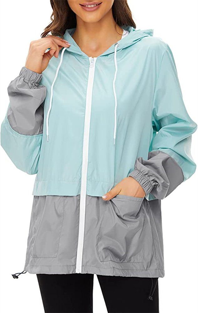 Rouemi Regenjacke Damen Regenjacke, leichte Jacke mit Kapuze Windbreaker winddicht Blau