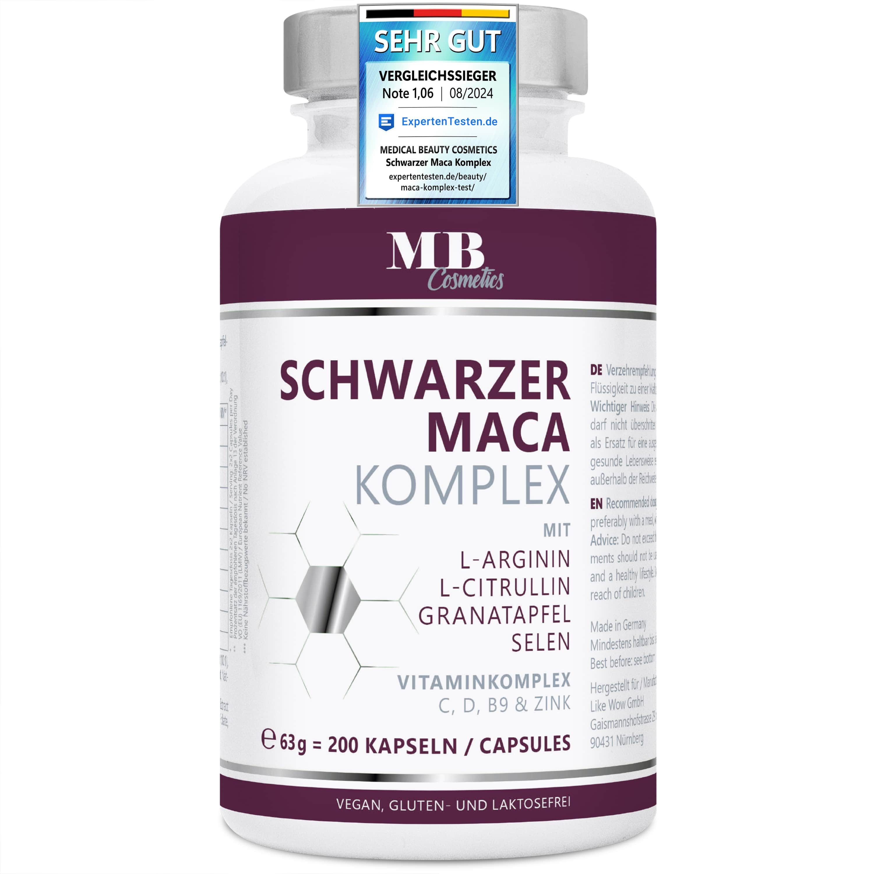 Medical Beauty Cosmetics Maca 4800 mg Kapseln – 200 Stück mit Zink, Selen, Vitamin C Kapseln, 1 er 79 g, Vegan, Glutenfrei, Laktosefrei, ohne Gentechnik, laborgeprüft