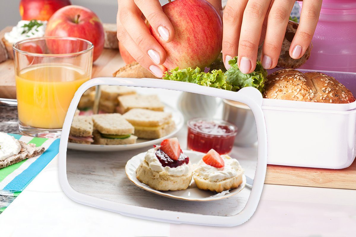Kinder Frühstück Jungs Erdbeere Mädchen und Brotbox und - (2-tlg), Marmelade, Brotdose, weiß Erwachsene, - für Lunchbox MuchoWow Kunststoff, für