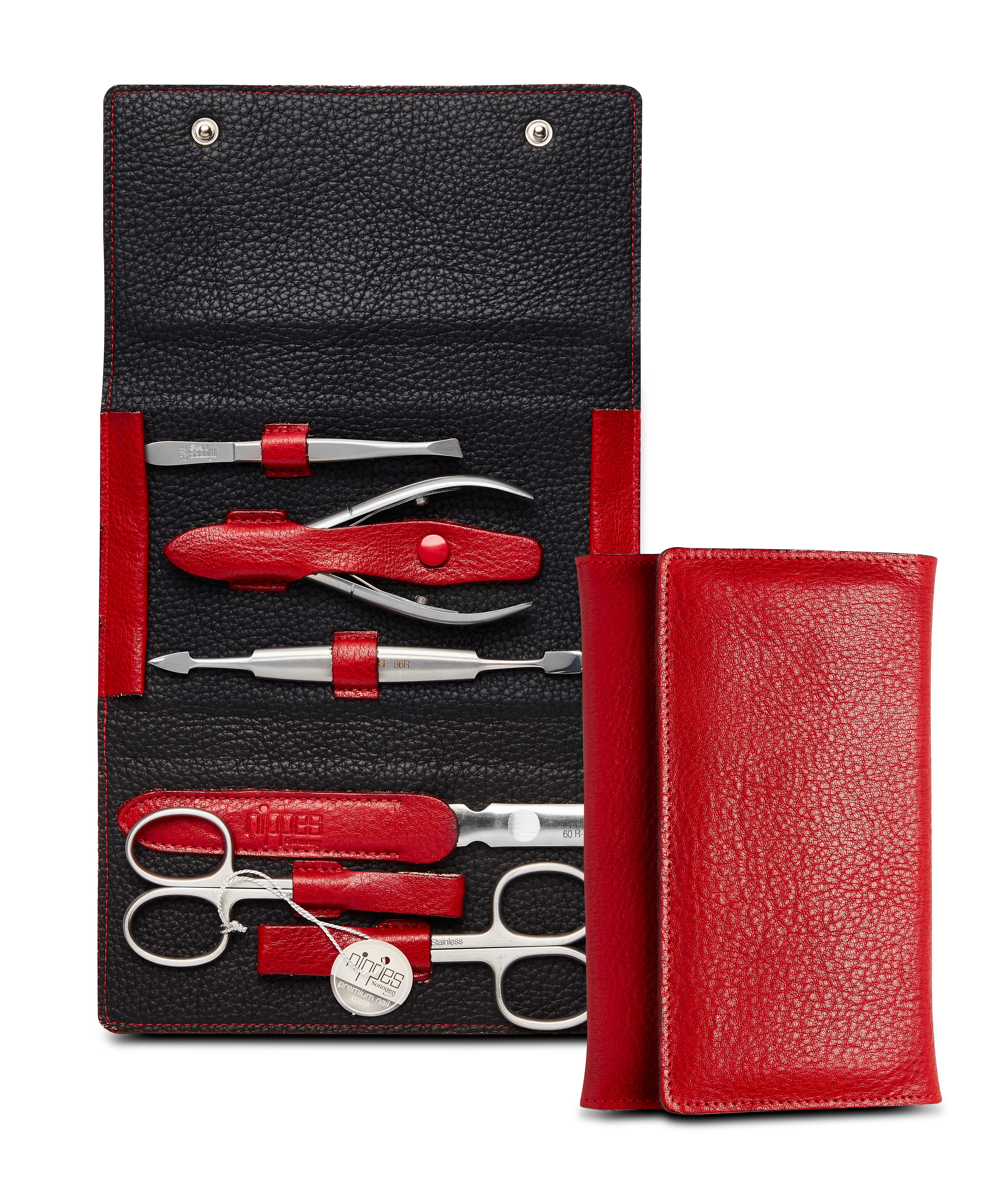 nippes Solingen Maniküre-Etui Maniküre-Set Wild Red, 6-tlg. mit Hautzange, 6 tlg., aus echtem Leder