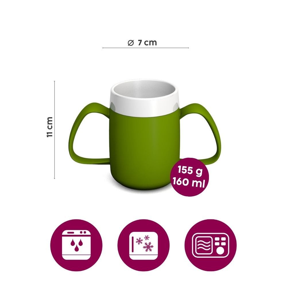Ornamin Schnabelbecher 2-Henkel-Becher mit Trink-Trick und Schnabelaufsatz/ Trinkaufsatz, 2-tlg., Kunststoff, Trinkhilfe l Alltagshilfe l Schnabeltasse l Made in Germany