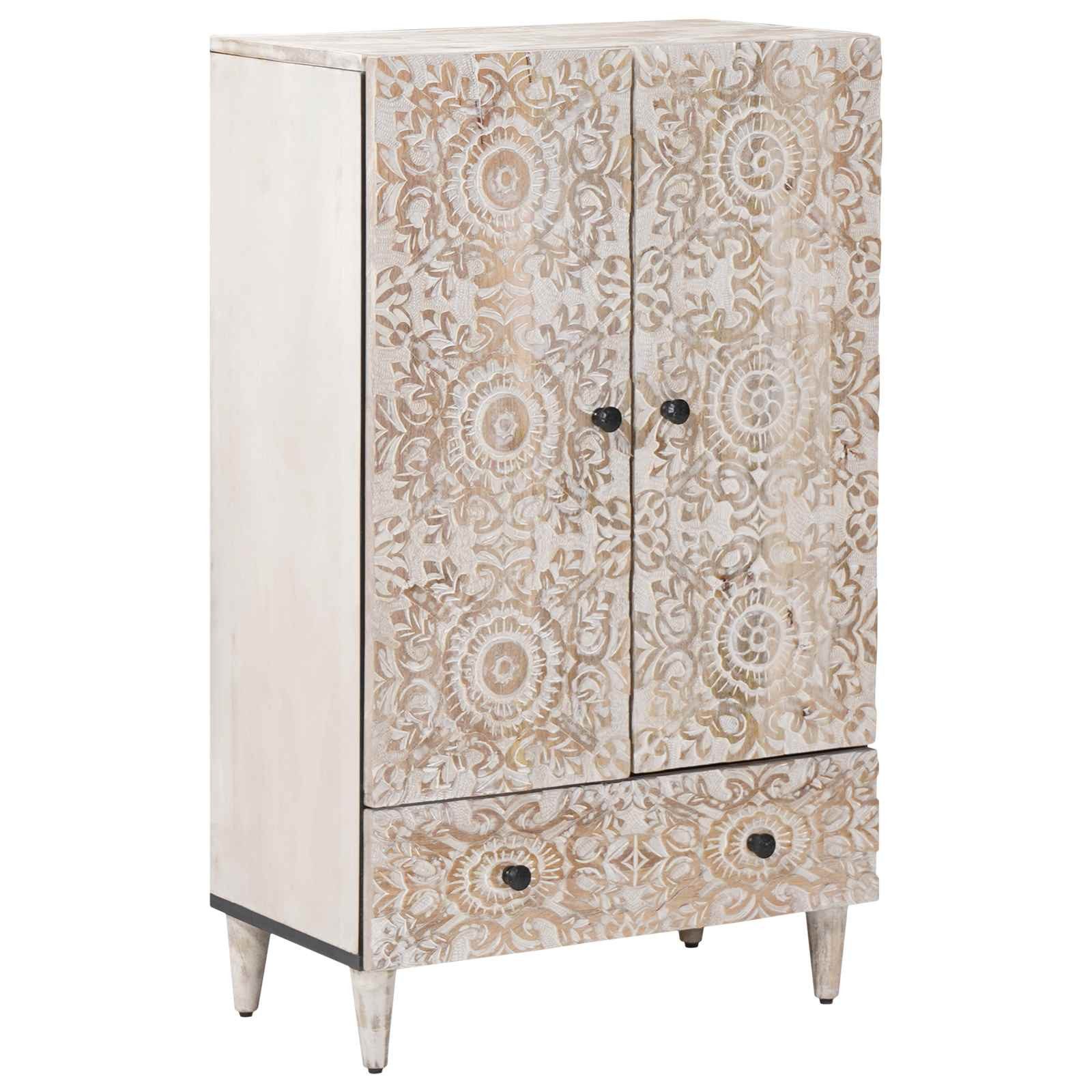 vidaXL Hochschrank Hochschrank mit Regal Weiß 60 x 33,5 x 100 cm Massivholz (1-St)