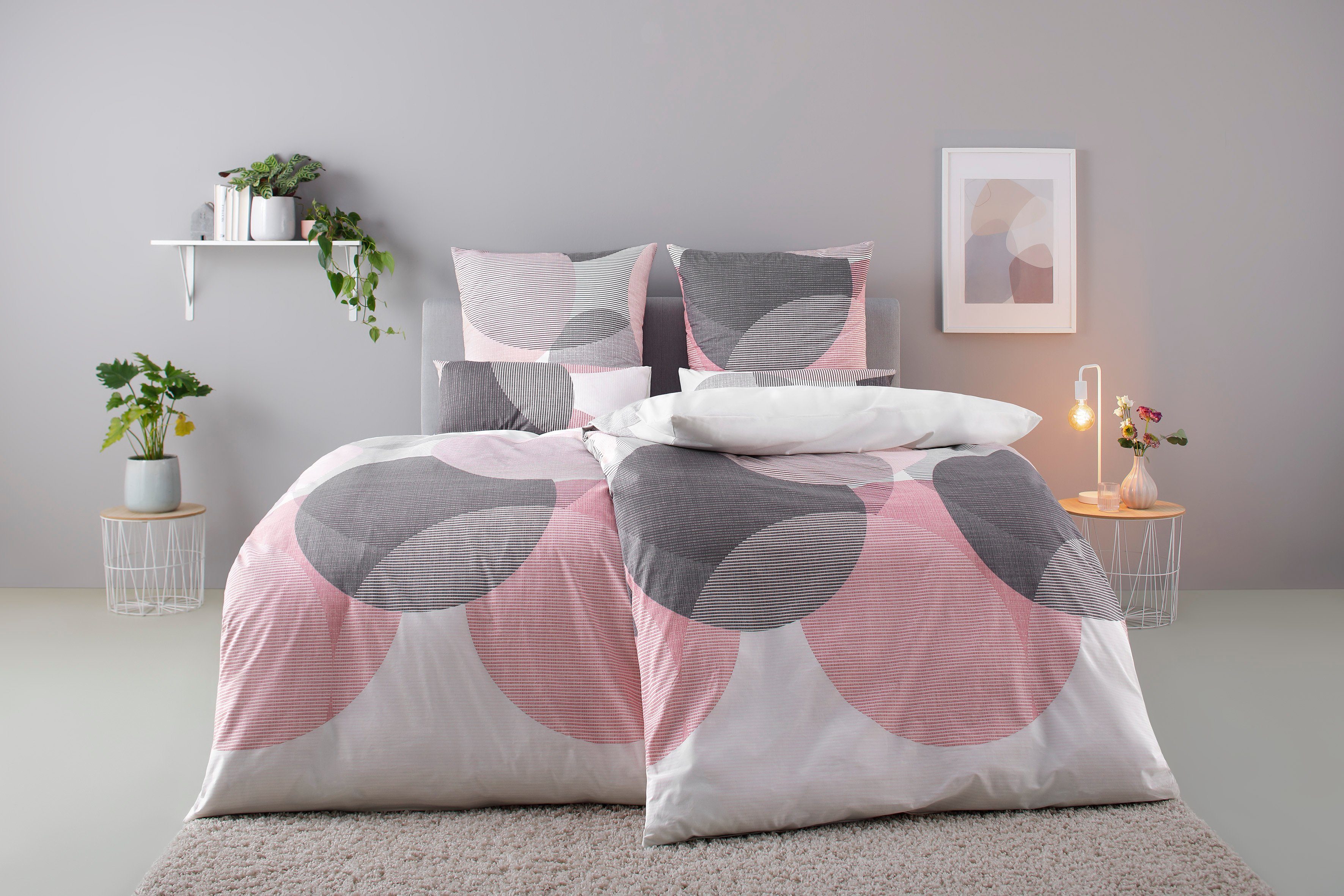 Bettwäsche Carla in Gr. 135x200 oder 155x220 cm, BIERBAUM, Renforcé, 2 teilig, Bettwäsche aus Baumwolle, geometrische Bettwäsche mit Reißverschluss