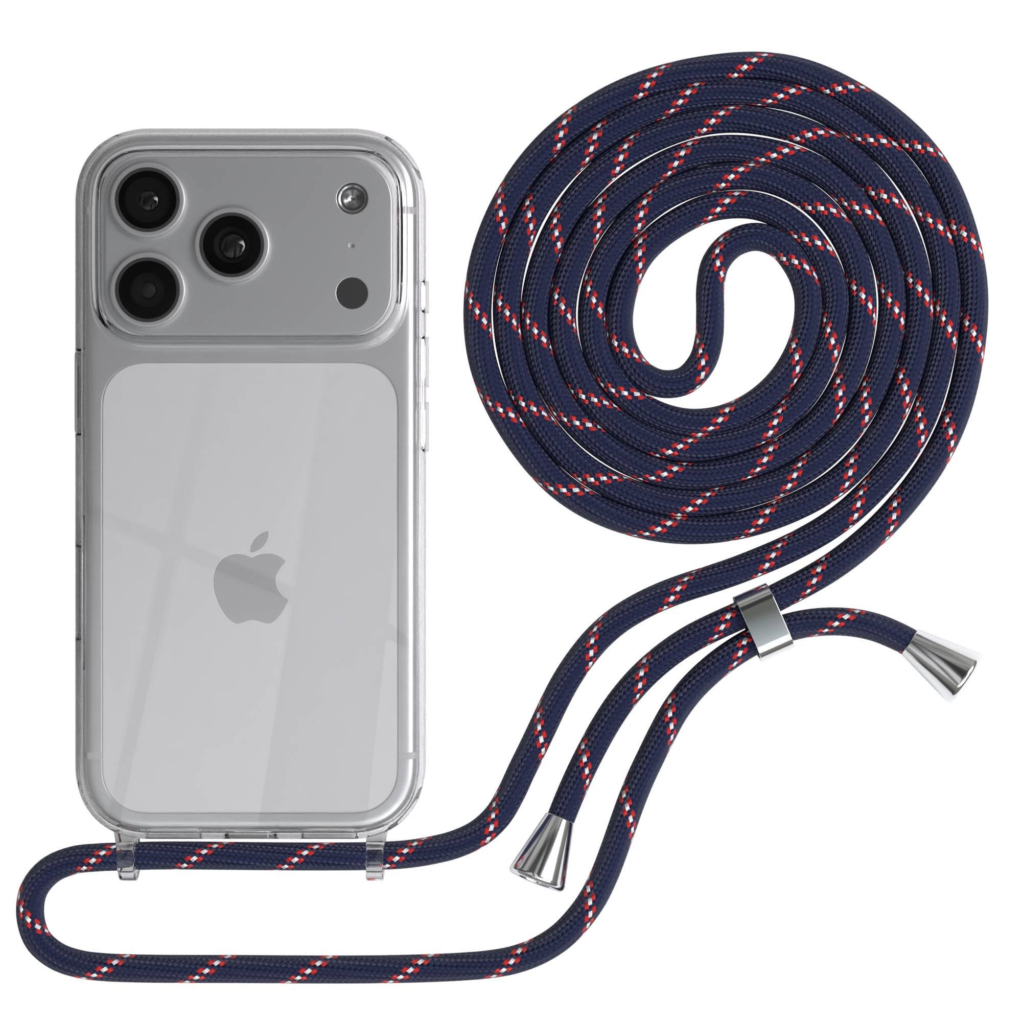 EAZY CASE Handykette Hülle mit Kette für Apple iPhone 17 Pro 6,3 Zoll, Slimcover Handykette Hülle Cross Bag für Smartphone Blau Camouflage