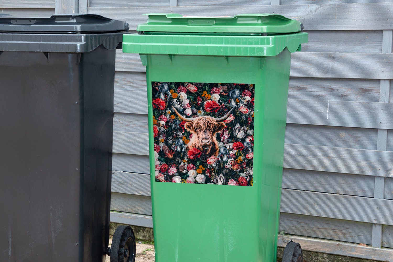 MuchoWow Wandsticker Schottischer Tiere - St), Highlander Abfalbehälter Hoorn Sticker, Blumen Mülleimer-aufkleber, - Mülltonne, (1 - Container
