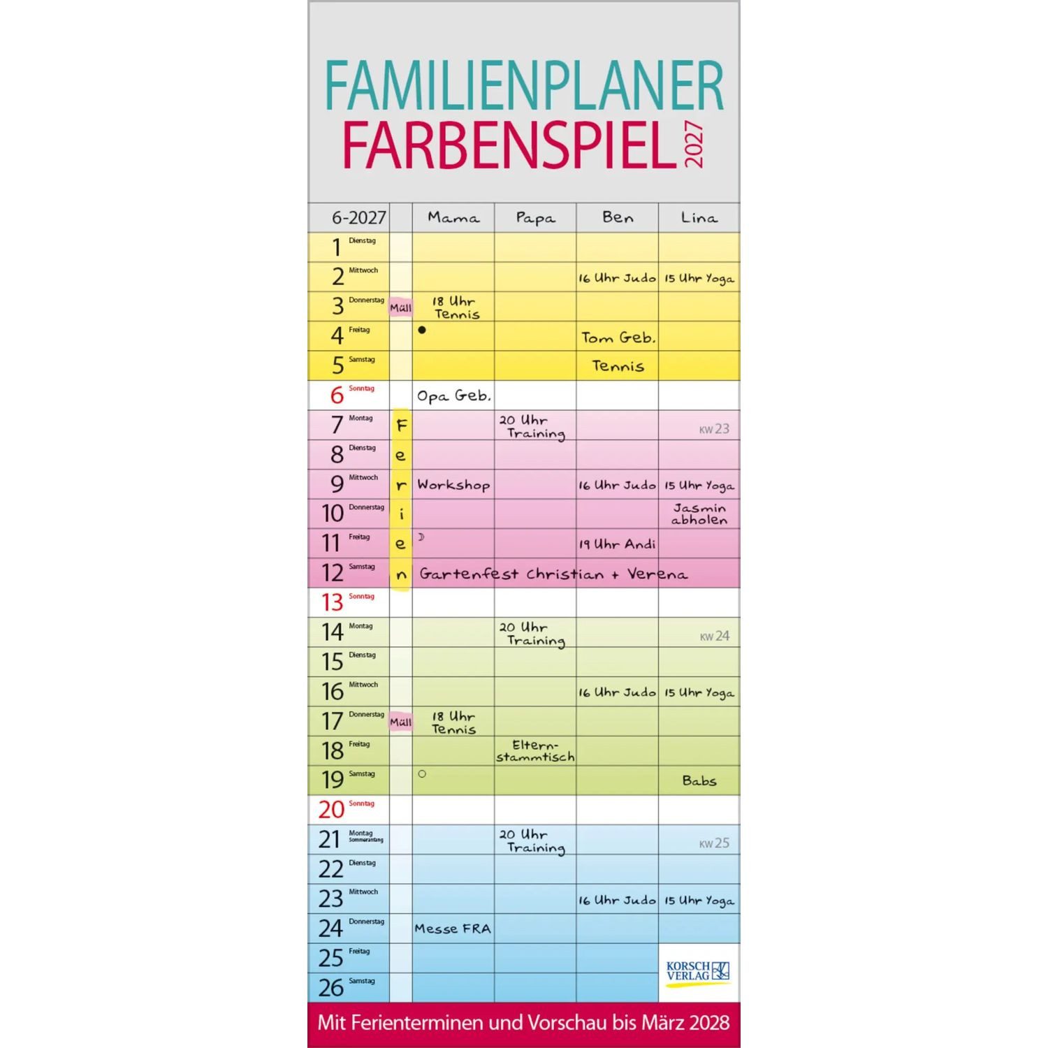 Korsch Verlag Wandkalender Familienplaner Farbenspiel 2027