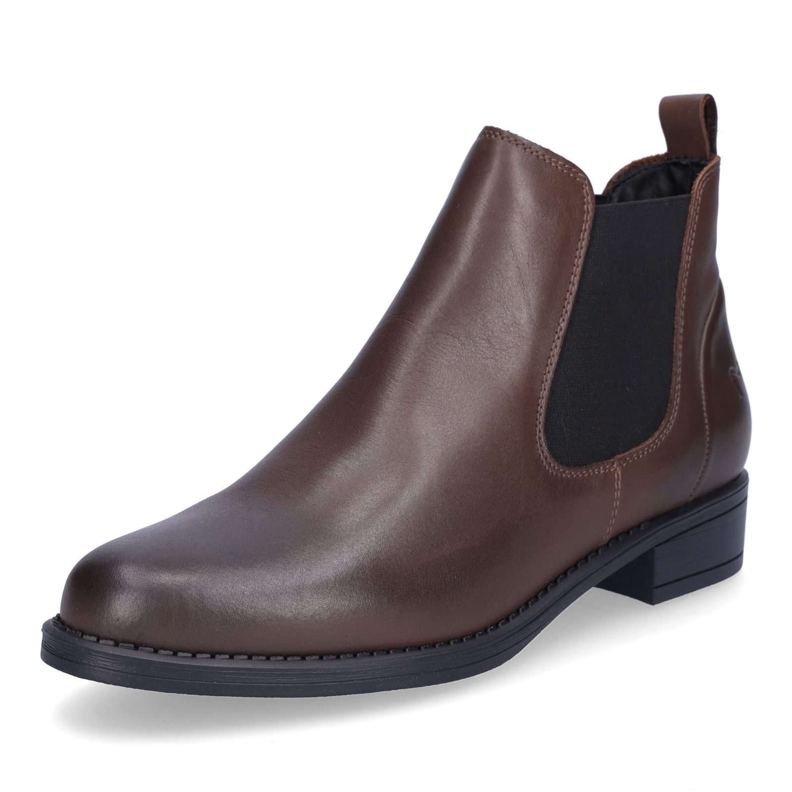 MIDS MILOU Damen Chelseaboots Glattleder in Braun mit Textilfutter, Chelsea-Gummizug & Blockabsatz