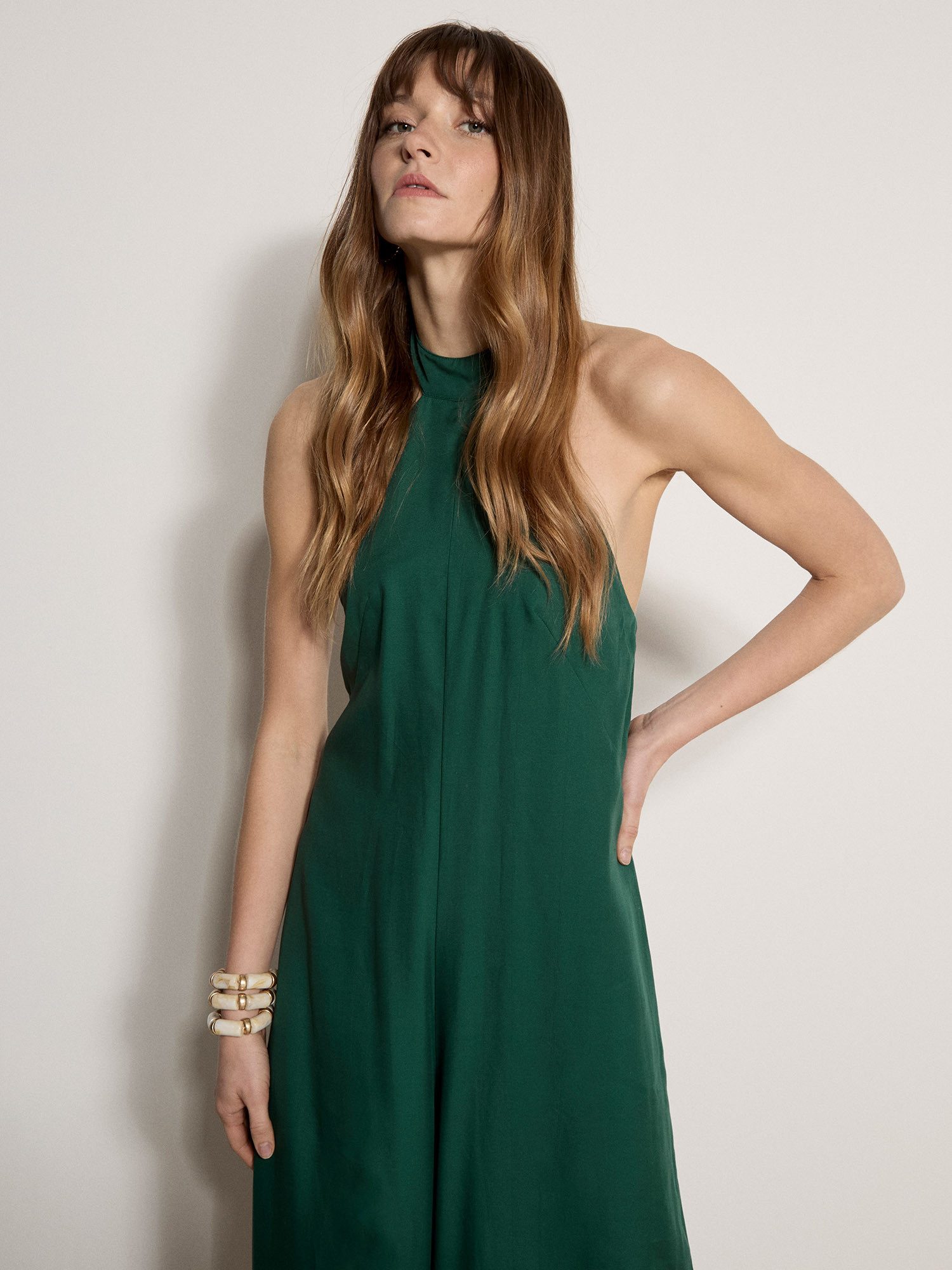 Apricot Jumpsuit Neckholder-Jumpsuit mit weitem Bein