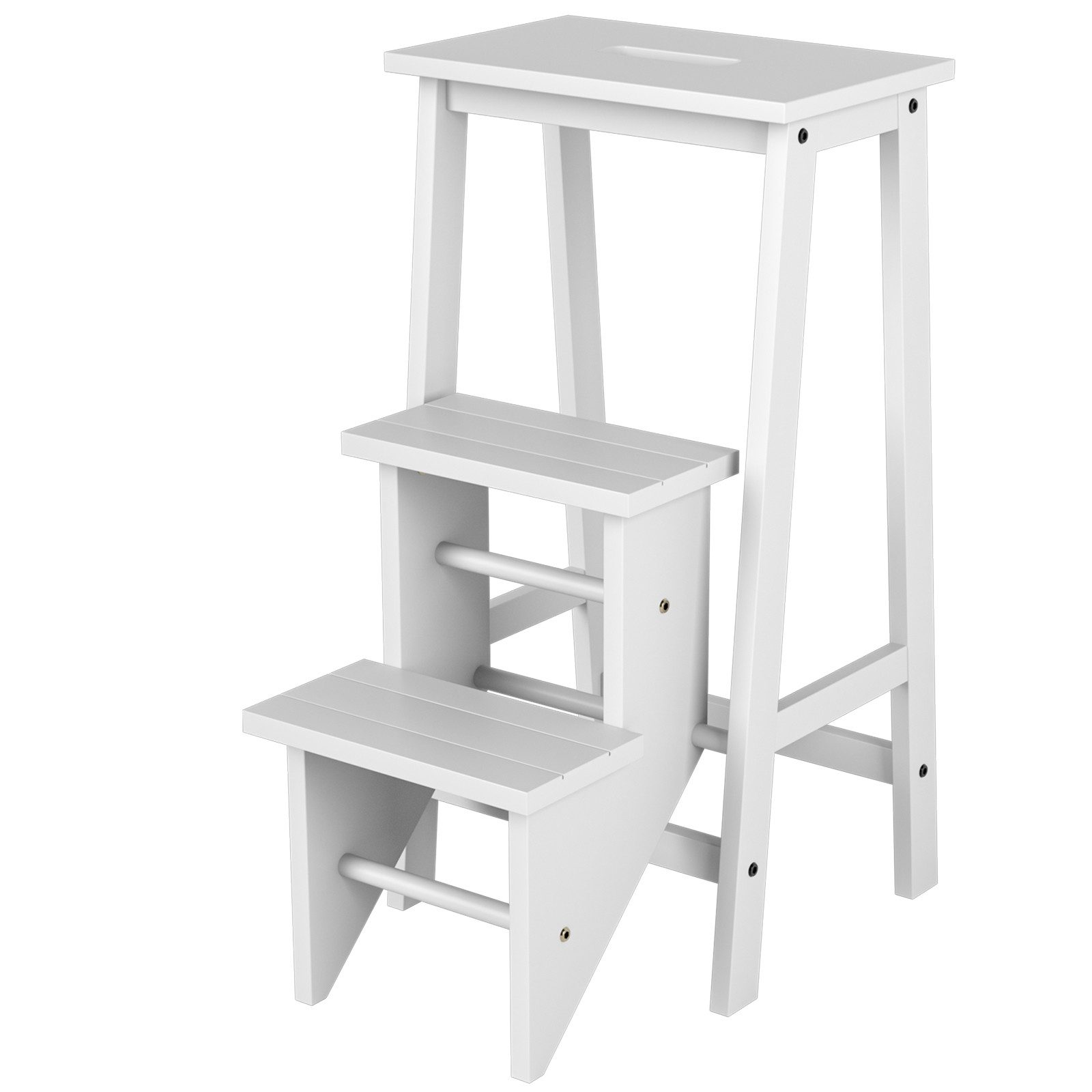 COSTWAY Tritthocker, klappbar, mit drehbaren Stufen, Tragegriff, Massivholz