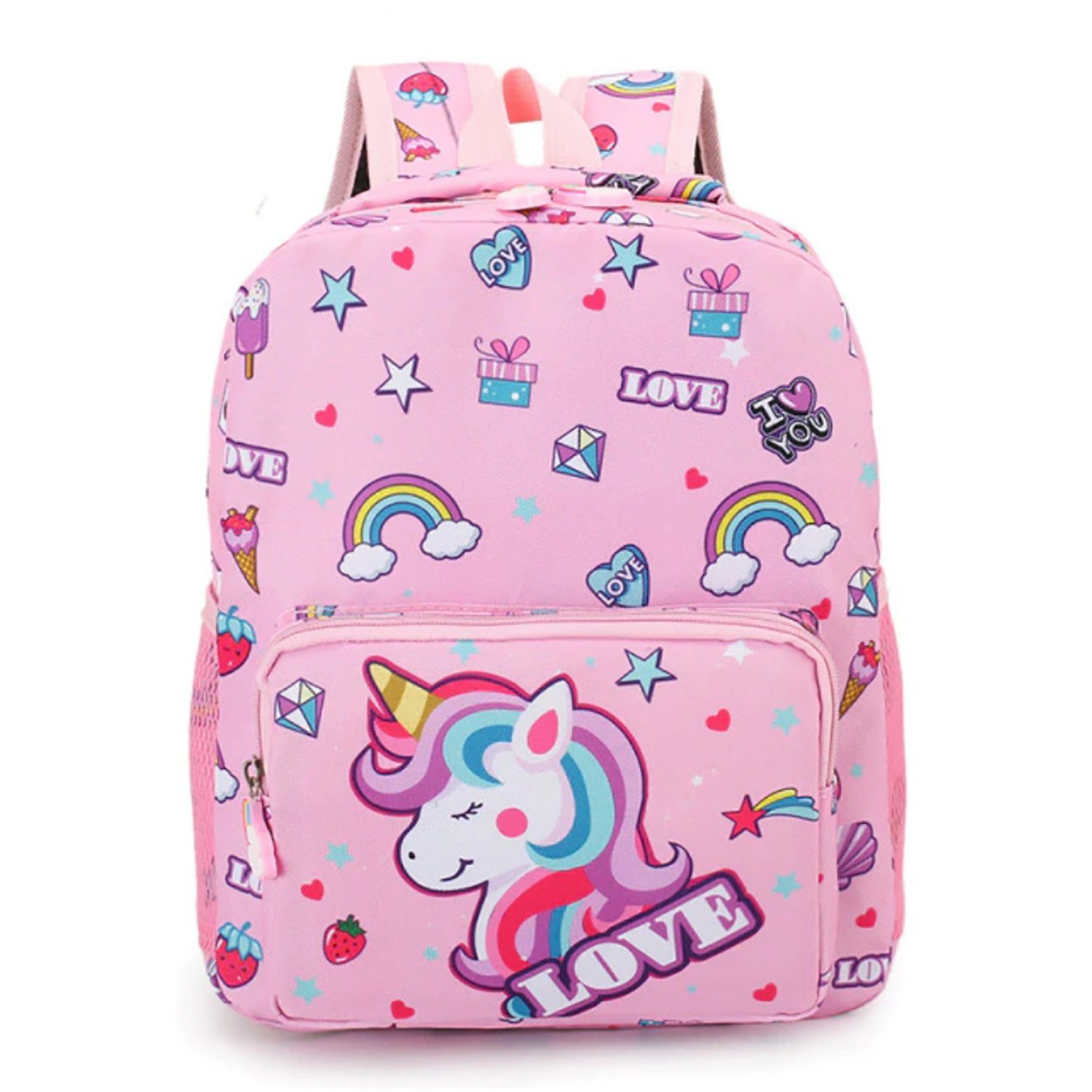 TPFLiving Kindergartentasche mit gepolsterten Schulterriemen (Mädchen Einhorn Rucksack Kindergarten geeignet), Mädchen Kinderrucksack Einhorn Regenbogen in 4 Farben zur Auswahl