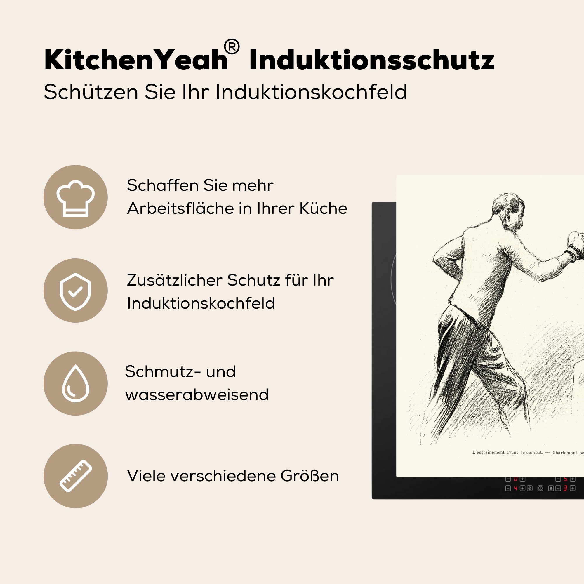 nutzbar, cm, tlg), MuchoWow antike Ceranfeldabdeckung Boxen, zwei beim Mobile Eine Illustration Arbeitsfläche Männern Vinyl, Herdblende-/Abdeckplatte (1 60x52 von