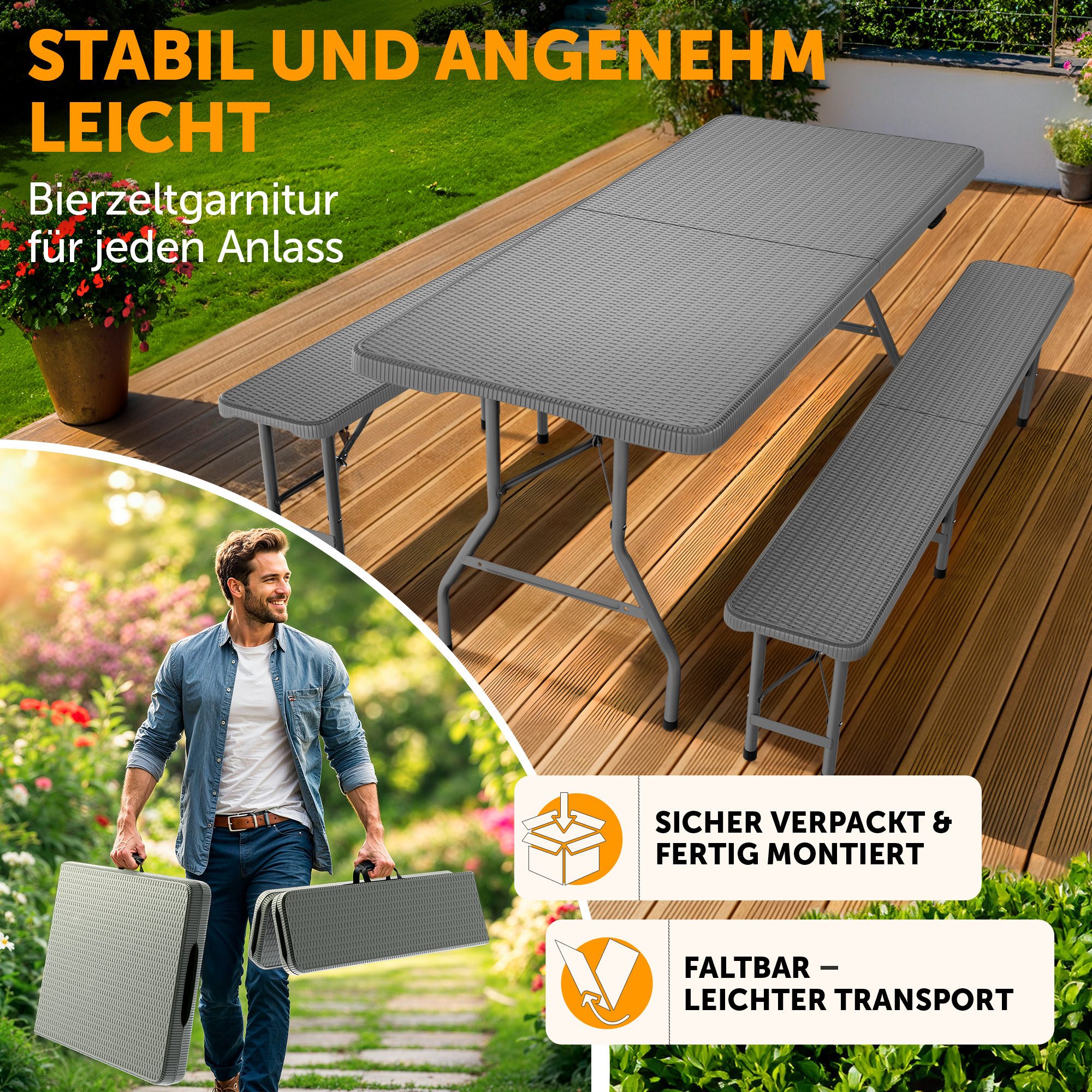 Blumtal Bierzeltgarnitur Bierzeltgarnitur 3er Set - 2X Bierbank + 1x Bierti günstig online kaufen