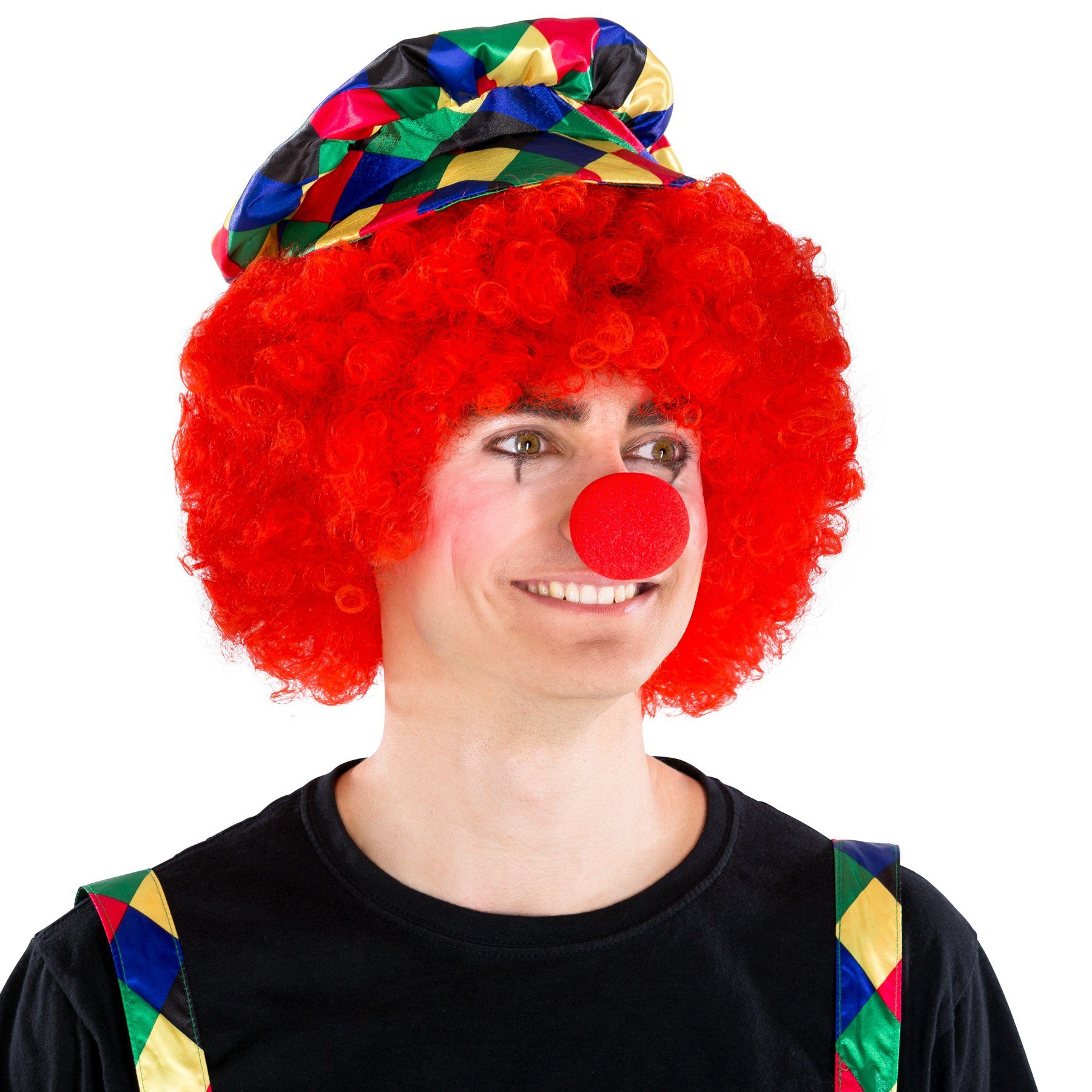 dressforfun Clown-Kostüm Spaßvogel/Komiker, in grün, Gr. XXL, Clown-Nase, 2 große Taschen, Glänzende bunte Latzhose, Träger sind verstellbar, Bunte Schildkappe