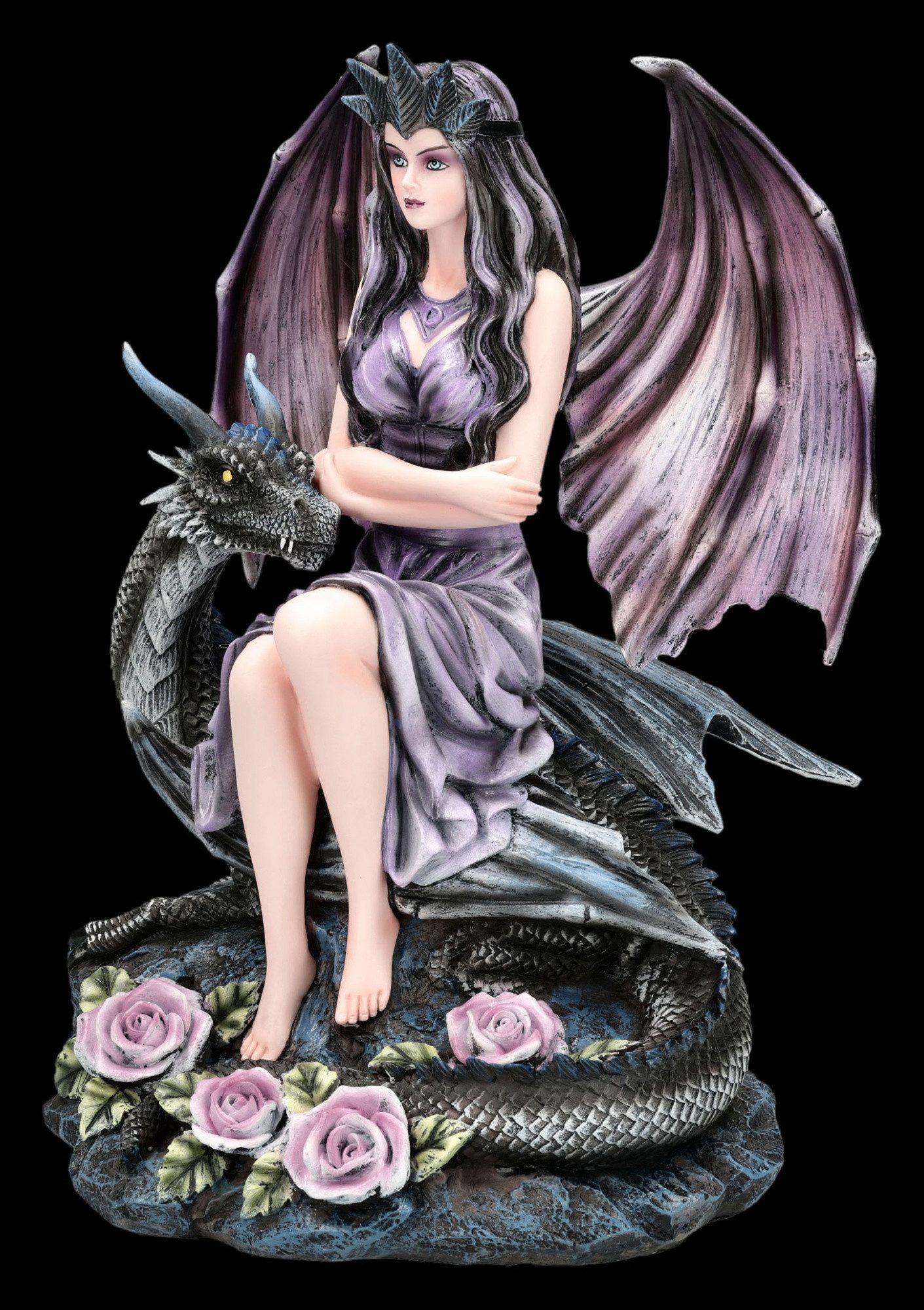 Figuren Shop GmbH Fantasy-Figur Dark Angel Figur mit Drache – Dragon Rose Enchantress 27.5cm Dekofigur