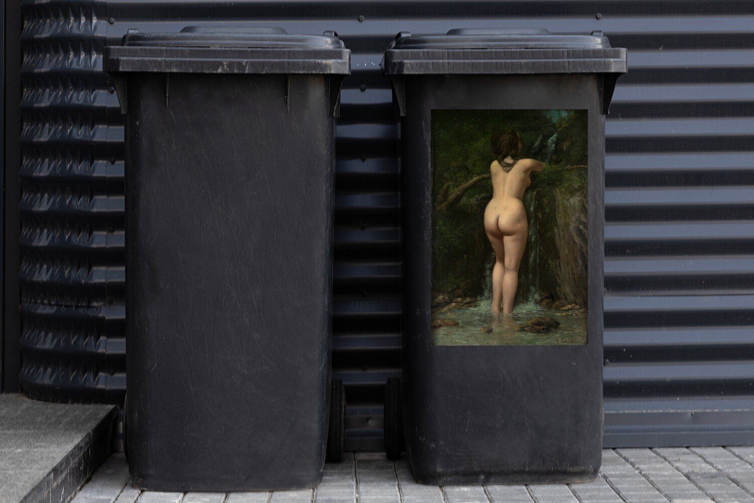 Gustave von Springbrunnen Gemälde (1 Courbet Sticker, - Abfalbehälter Der Mülltonne, MuchoWow Mülleimer-aufkleber, Container, St), Wandsticker