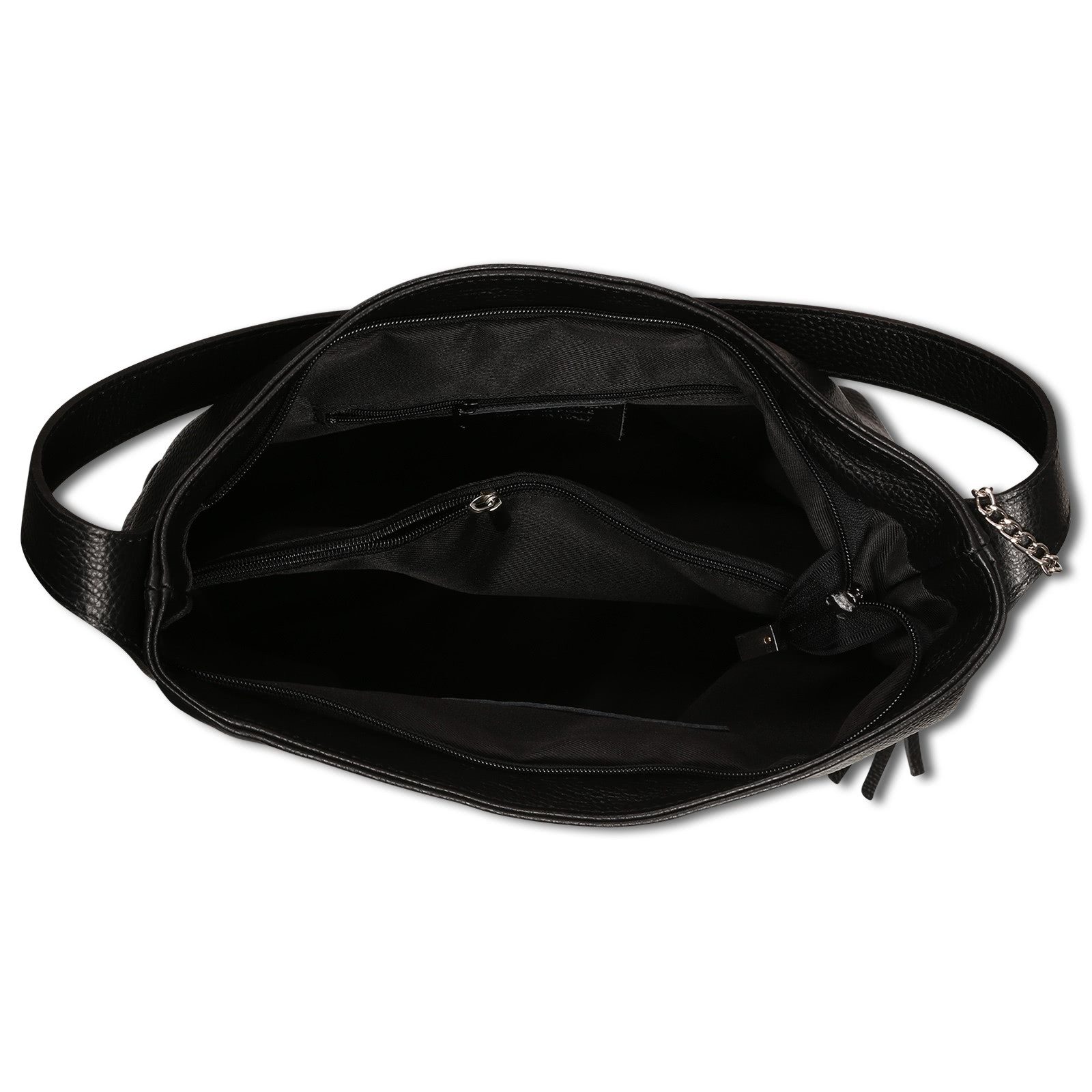 Toscanto Schultertasche Toscanto Damen Schultertasche Leder (Schultertasche), Damen Leder Schultertasche, schwarz ca. 40cm