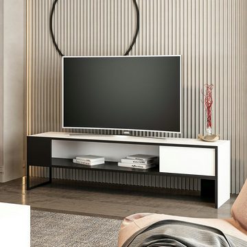 en.casa TV-Schrank »Faaborg« TV Board, 42x150x35cm, Lowboard, Weiß/Schwarz, Stauraum