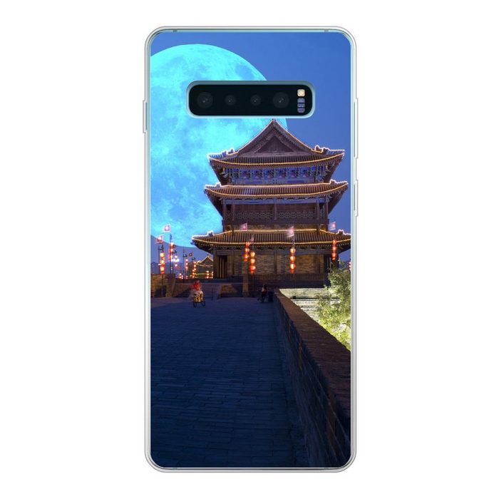 MuchoWow Handyhülle Mond - China - Blau Phone Case Handyhülle Samsung Galaxy S10+ Silikon Schutzhülle