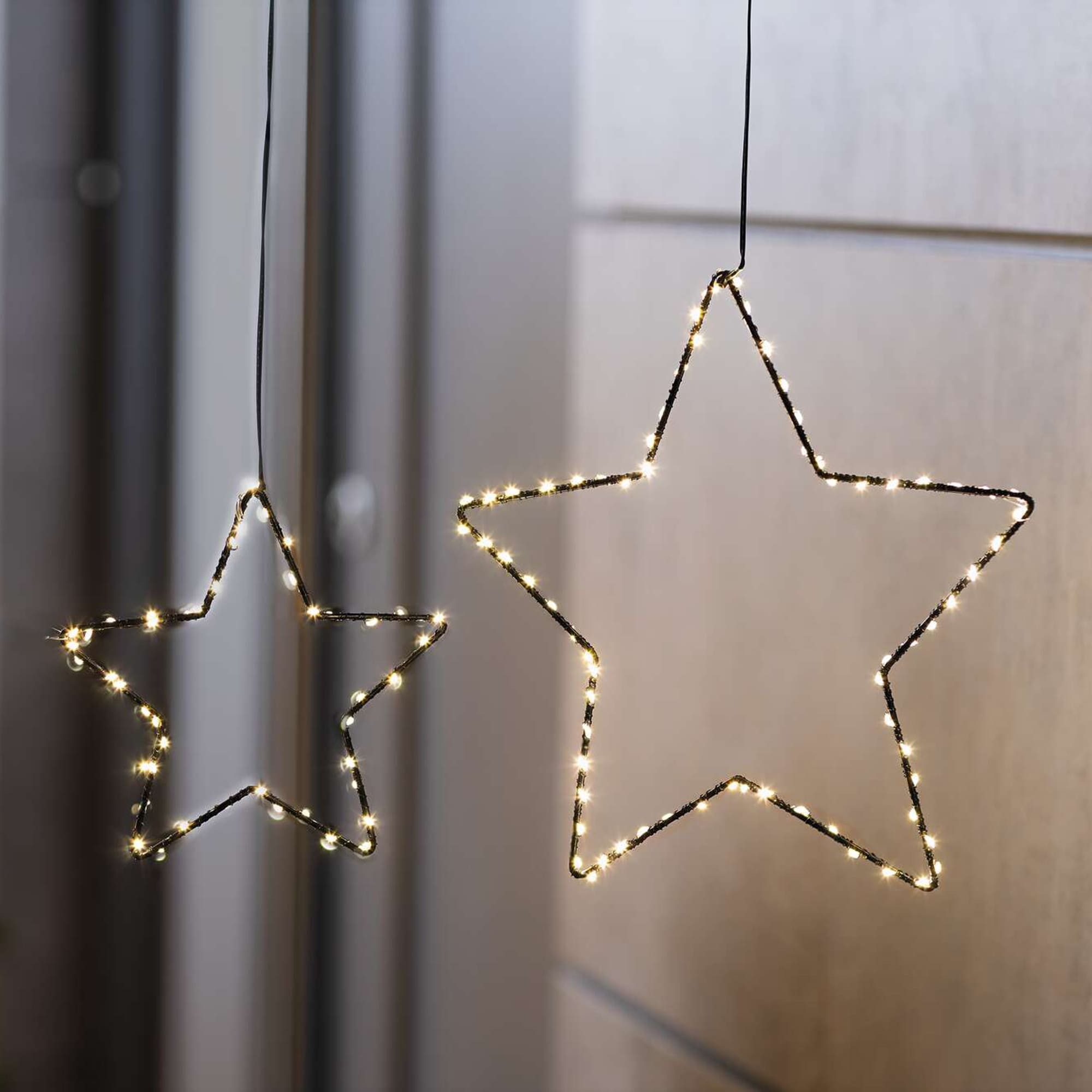 Dekoleidenschaft Dekohänger "Stern" aus Metall, LED Deko Ø 20 + 28 cm, Weihnachtsdeko beleuchtet (2 St., im Set), für Wand, Fenster, Balkon & Garten, Innen & Außen, Outdoor