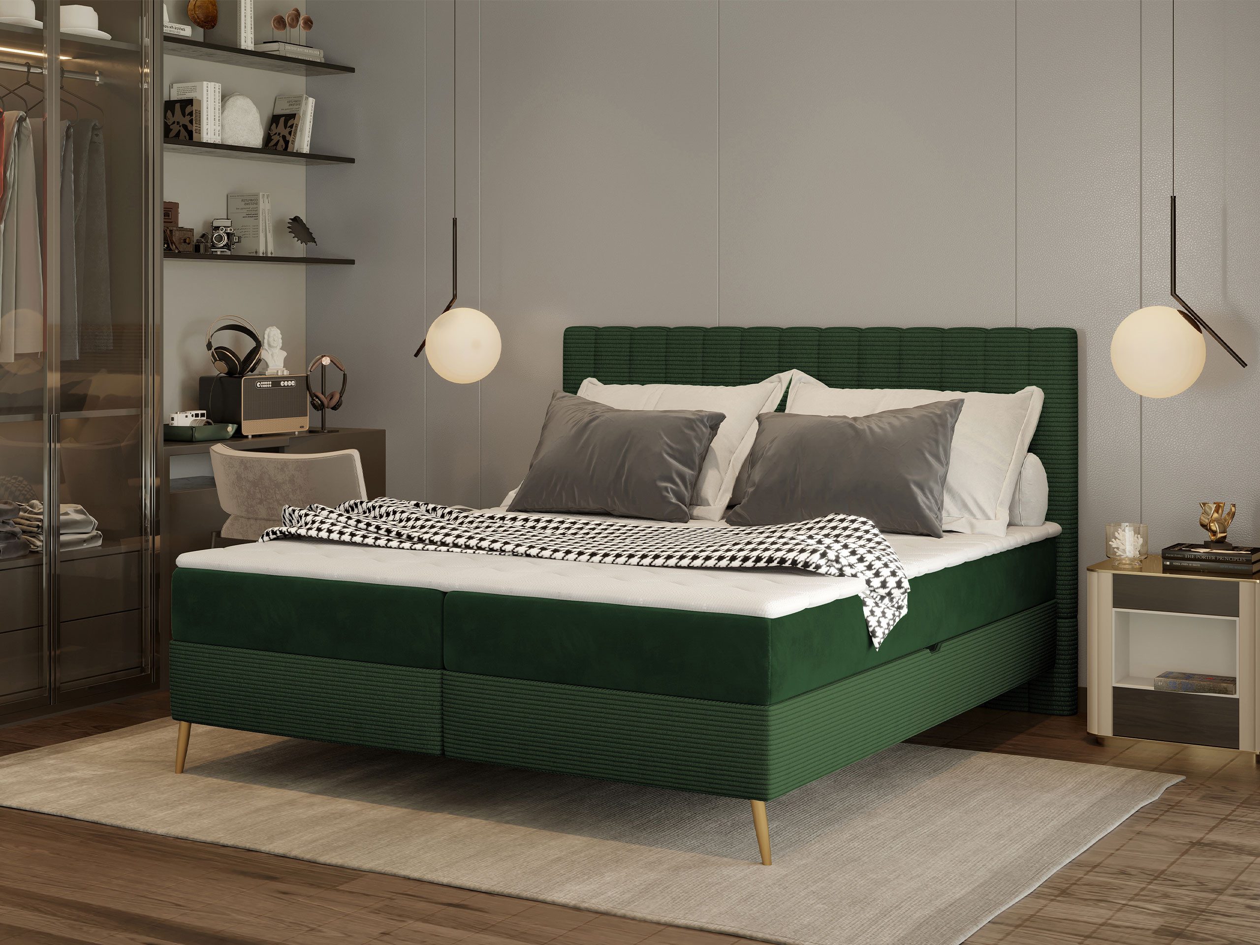 MIRJAN24 Boxspringbett Cindy Cord (mit Hauptmatratze, Topper, Gold Füße), 140, 160, 180 / 200 cm, Doppelbett mit zwei Bettkästen