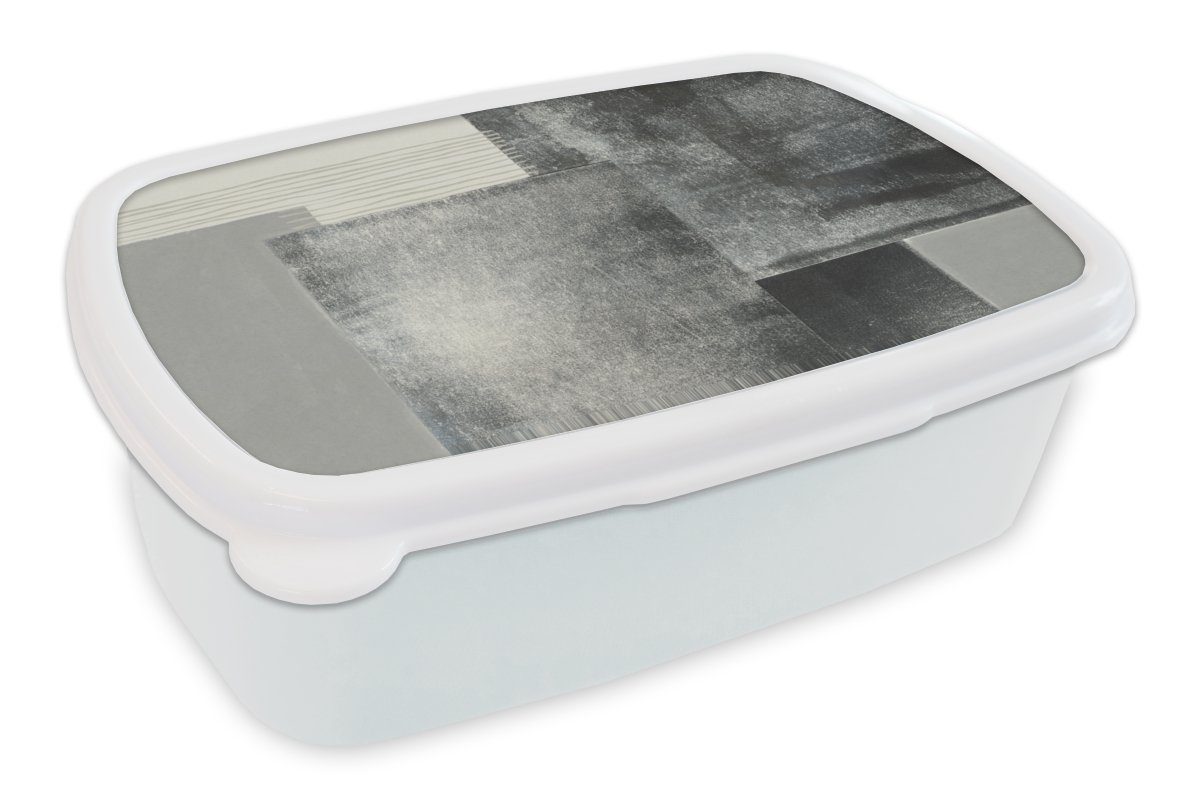 MuchoWow Lunchbox Abstrakt - weiß Kinder Jungs Brotbox Mädchen für Schwarz Brotdose, - für und Grau und Würfel, Kunststoff, Erwachsene, - (2-tlg)