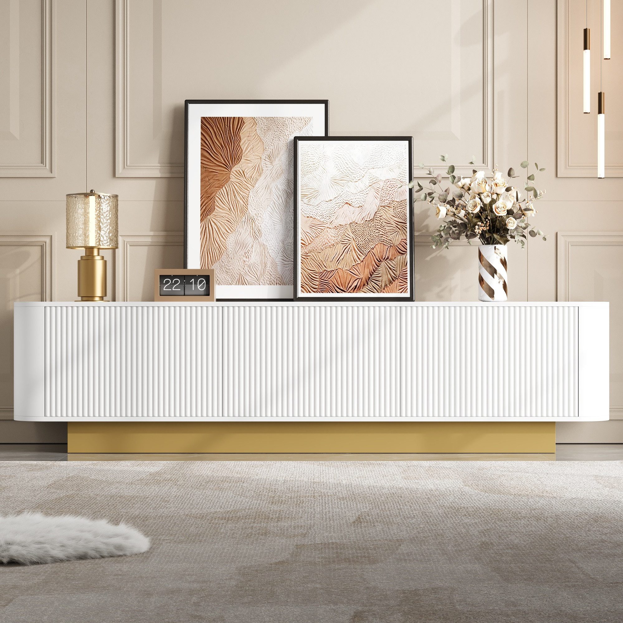 Merax Lowboard (1 St., 170 × 40,5 × 47 cm), TV-Schrank mit Stauraum, 3 Schranktüren & strukturierter Front