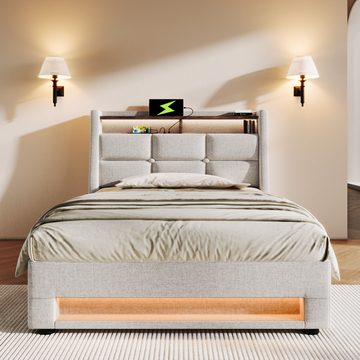 MODFU Polsterbett Einzelbett (Jugendbett mit USB Ladeanschluss, Jugendbett), 90x200cm, Ohne Matratze