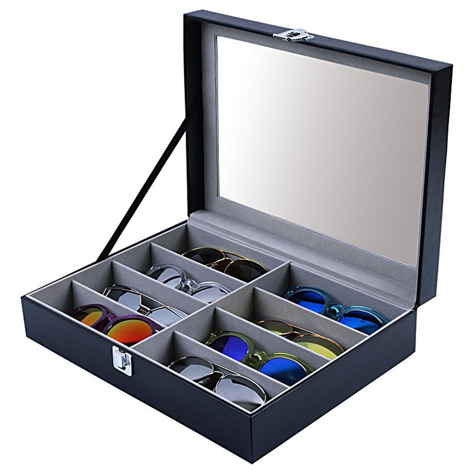 REDOM Brillenetui Brillenkoffer Brillenaufbewahrungsbox mit Glasfenster, 33.5x24.5x8.5 cm mit weichem Innenfutter und Metallverschluss