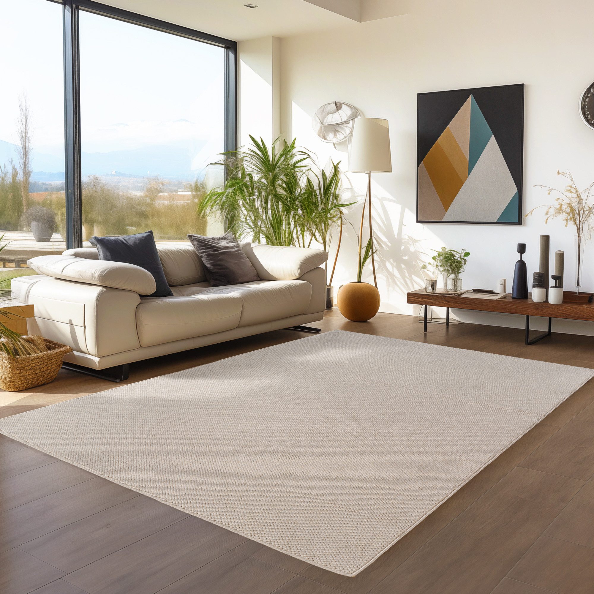 Teppium Teppich Unicolor - Einfarbig, Rechteckig, Höhe: 20 mm, Kurzflor Schlingen Teppich Creme Boucle-Loop Wohnzimmer Teppich