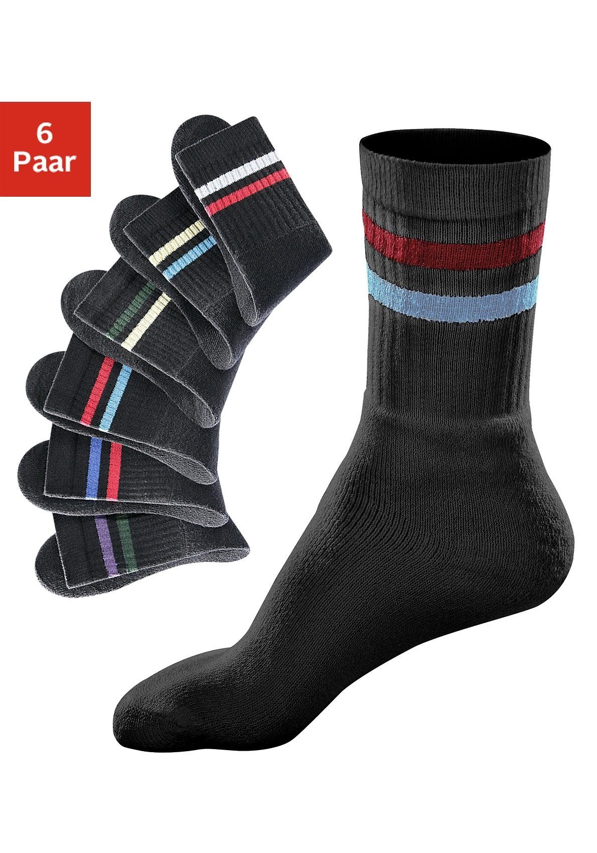 Go in Freizeitsocken (Set, 6-Paar) mit farbigen Streifen