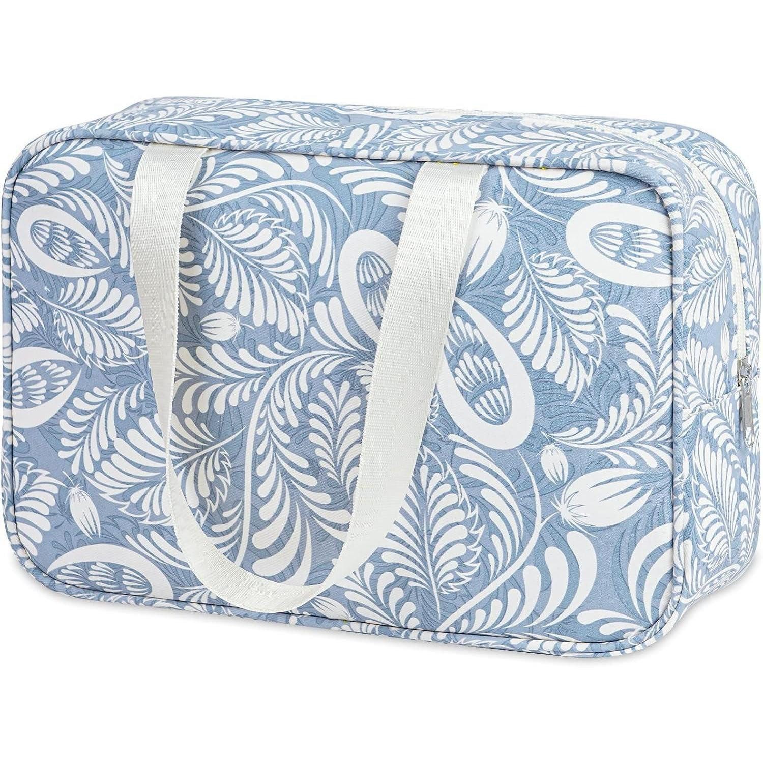 Kosmetiktasche Kulturbeutel Kosmetiktasche Reise Makeup Organizer Damen Blaues Blatt