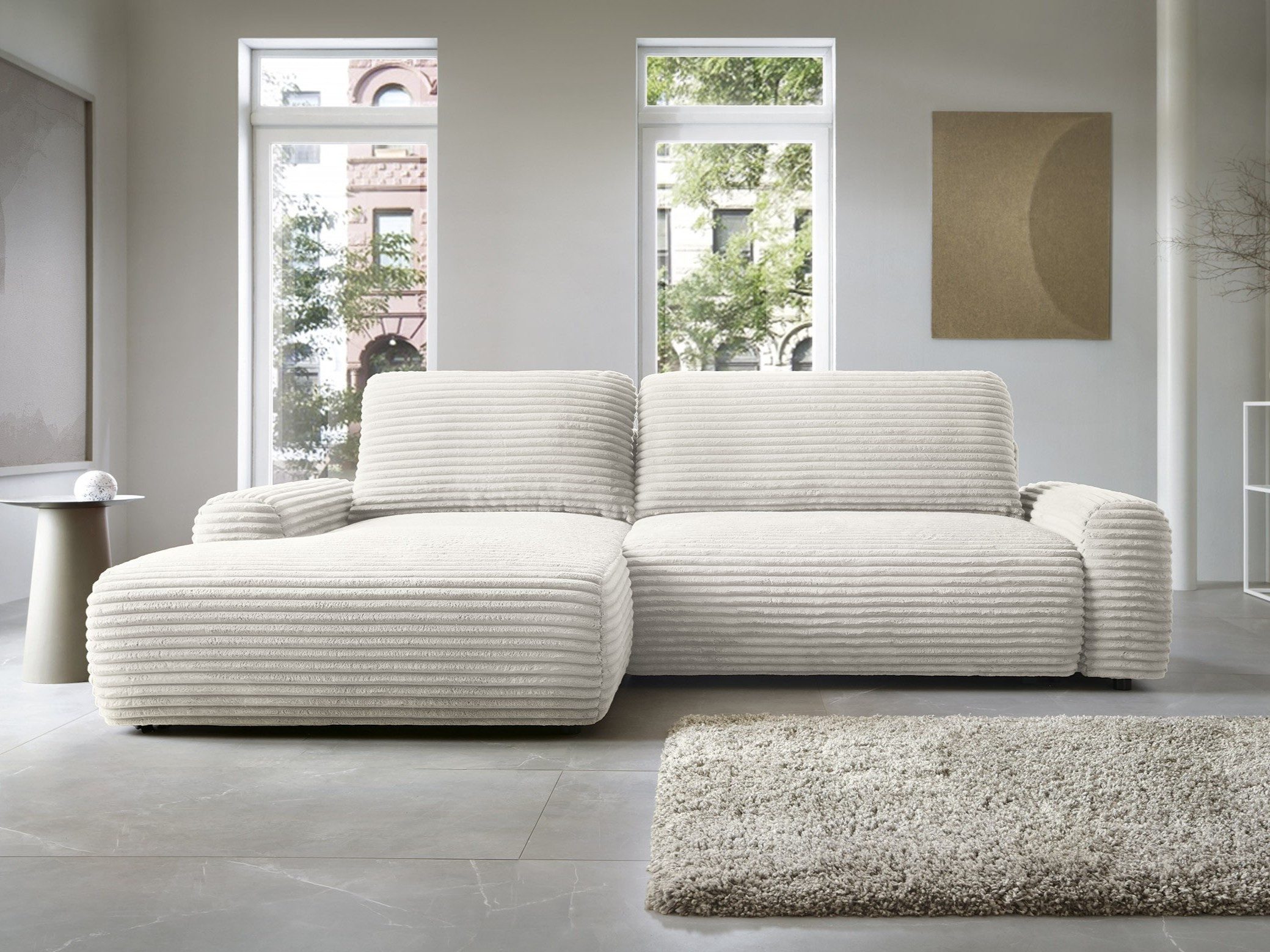 Goldstoff Ecksofa mit Schlaffunktion und Bettkasten, Cord Sofa - Modernes S günstig online kaufen