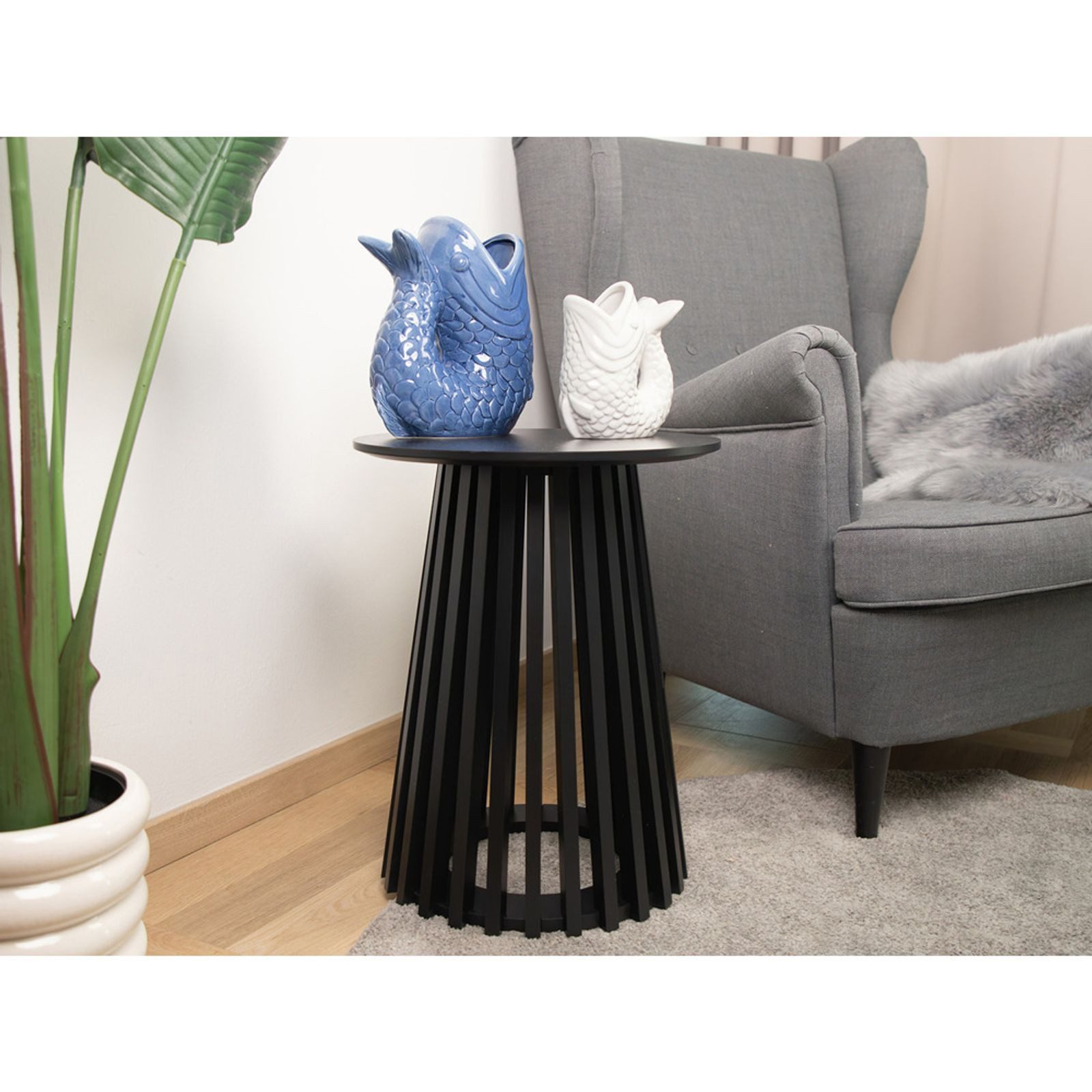 BURI Gartentisch Beistelltisch 50x40cm rund schwarz Couchtisch kleiner runder Tisch – Bild 5 von 5
